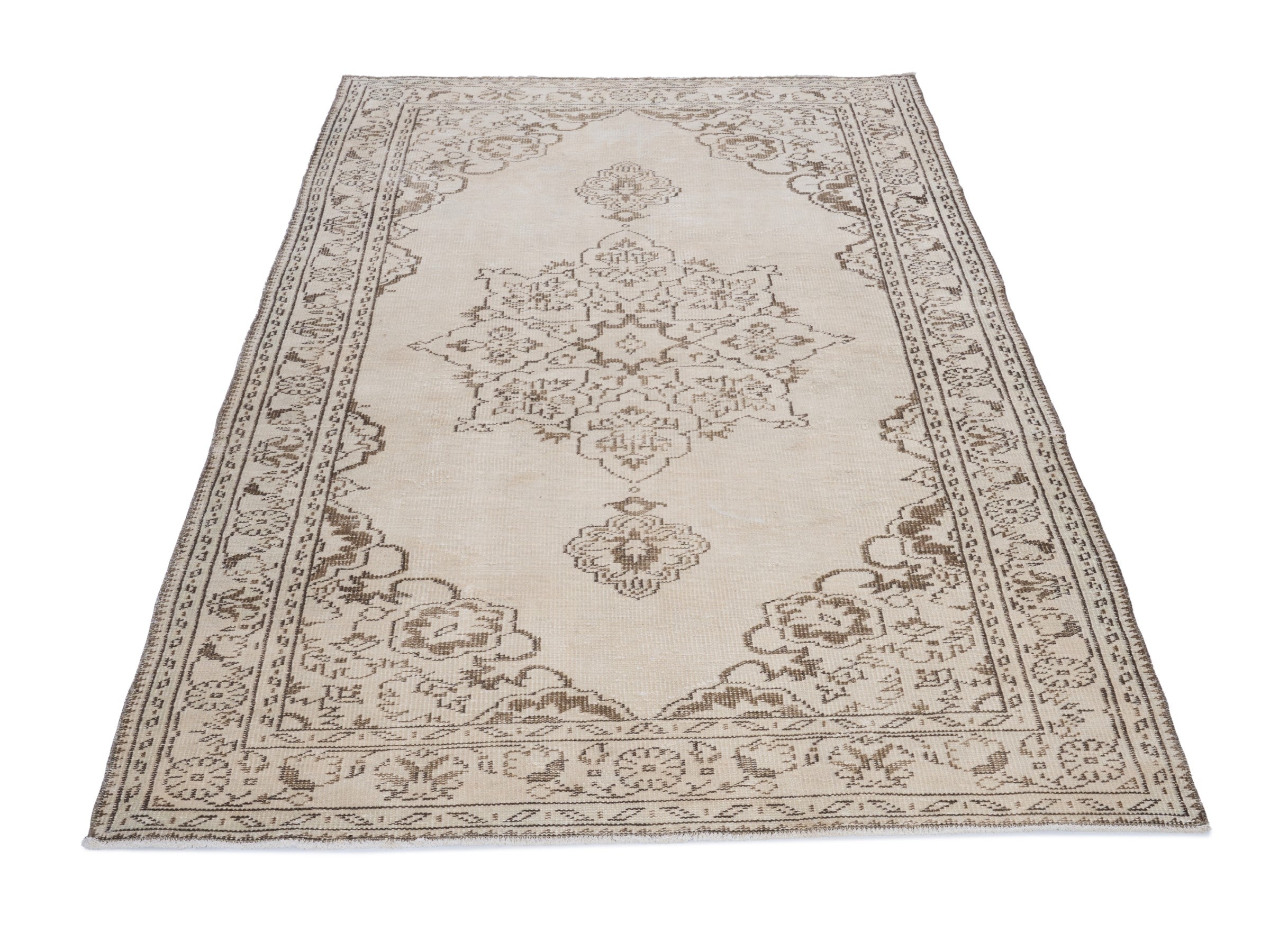 Turkish Manisa area rug in cream and taupe, view 2 of 10