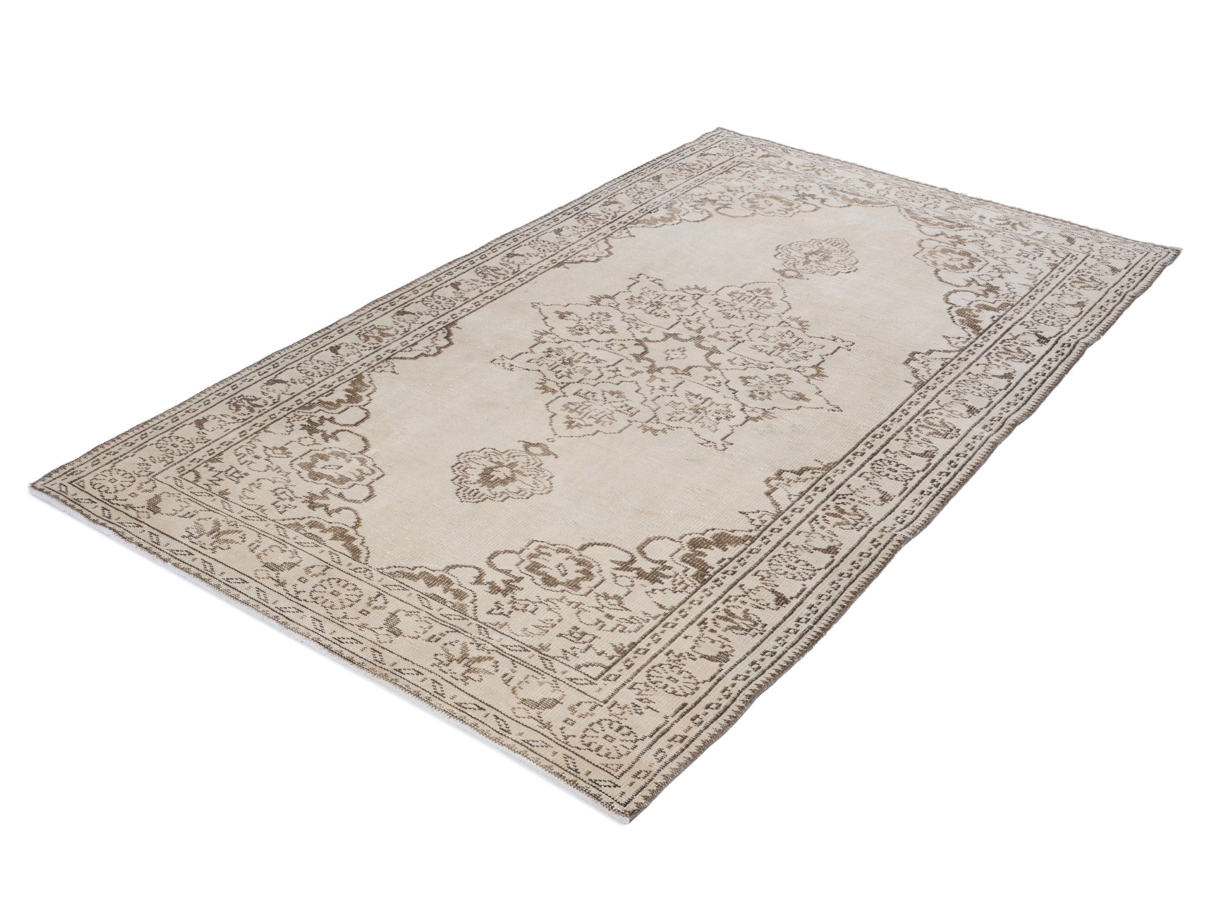 Turkish Manisa area rug in cream and taupe, view 3 of 10