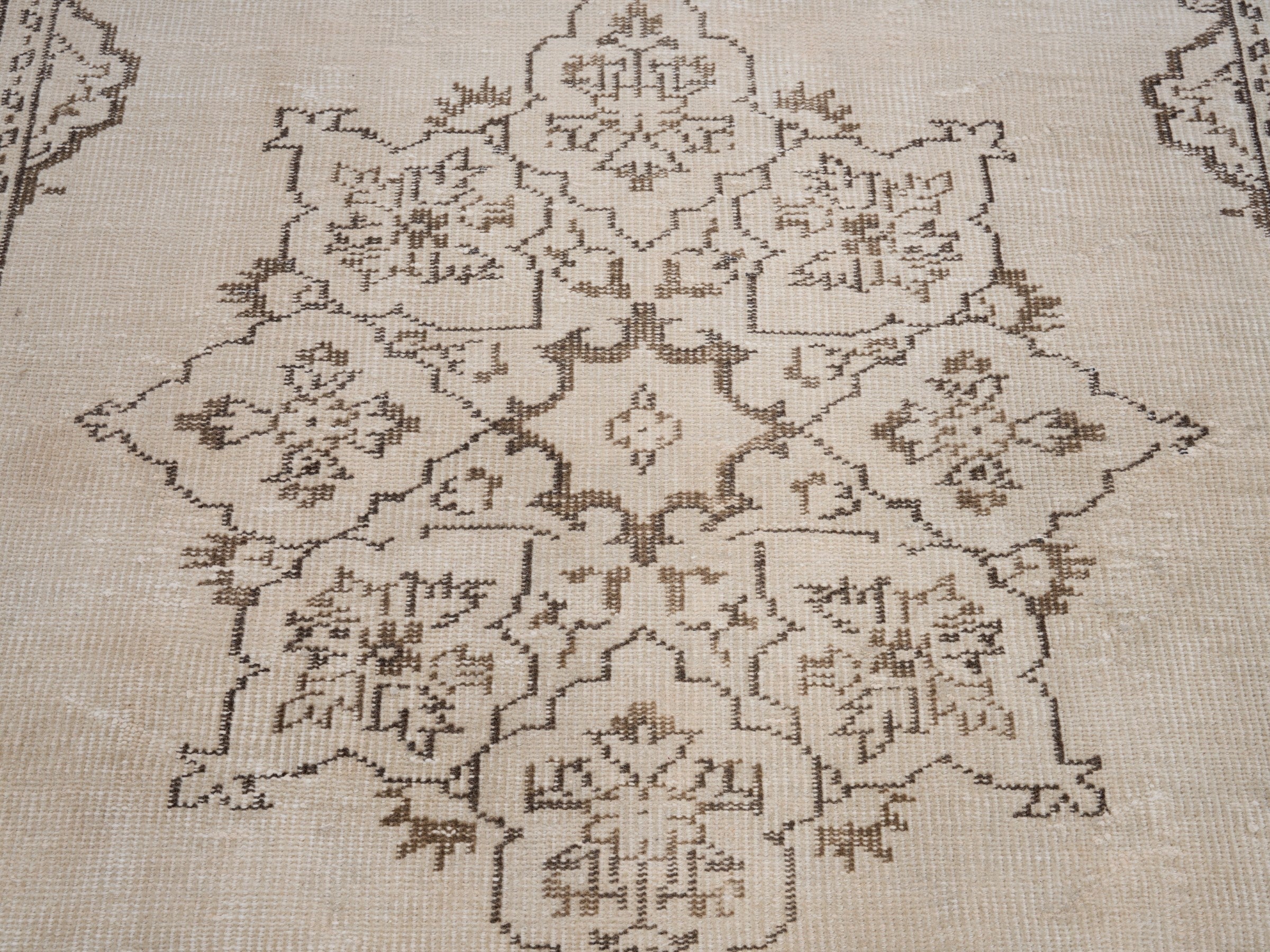 Turkish Manisa area rug in cream and taupe, view 4 of 10