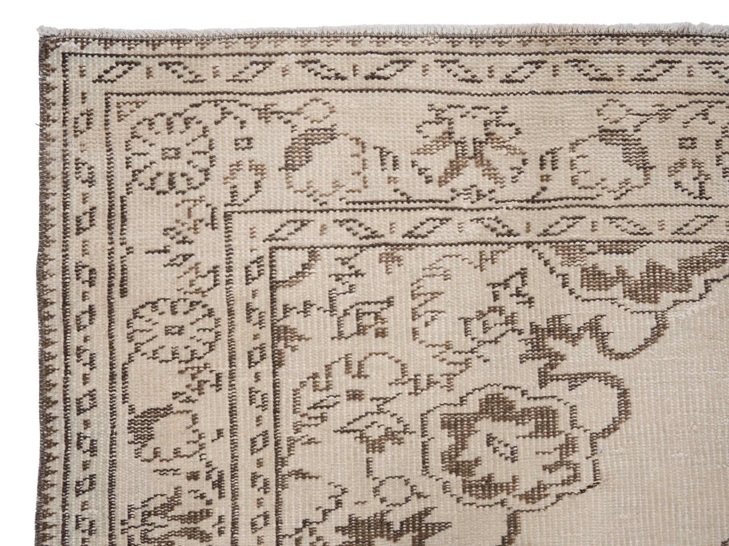 Turkish Manisa area rug in cream and taupe, view 8 of 10
