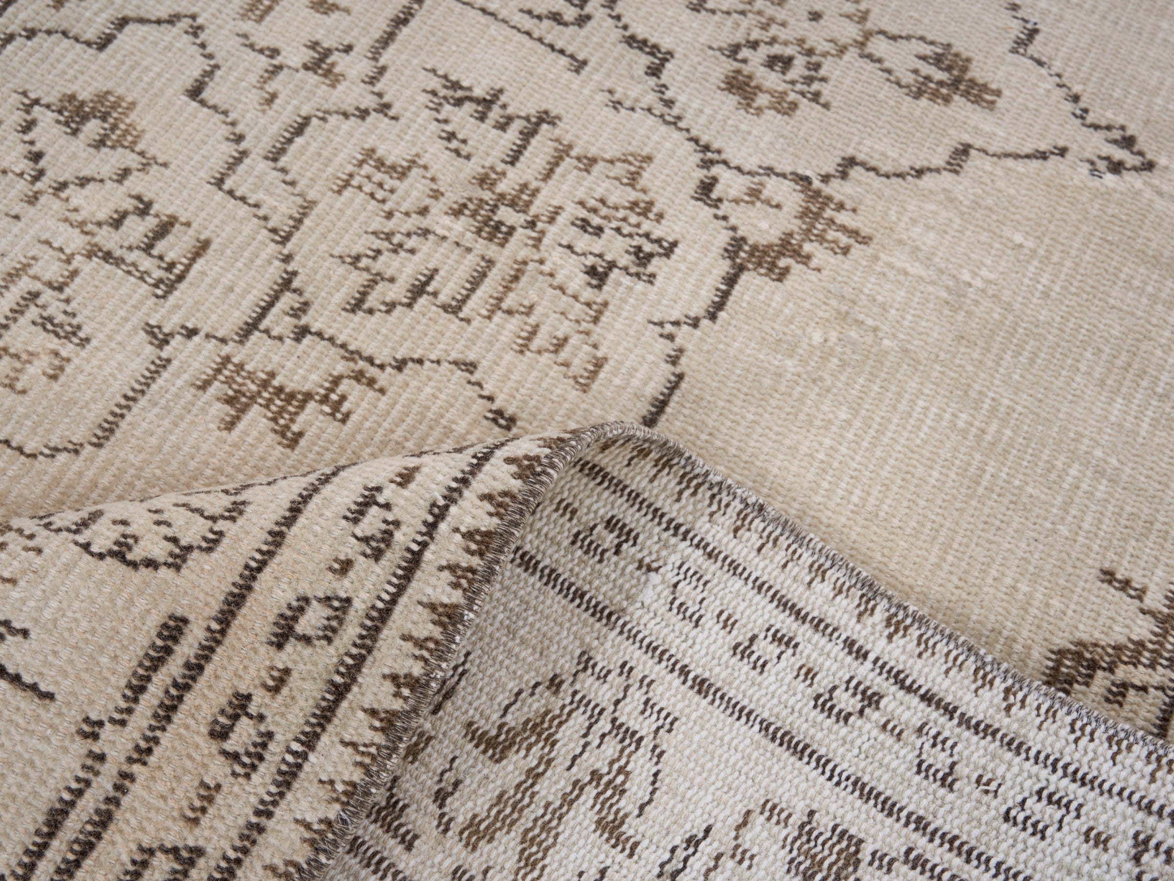 Turkish Manisa area rug in cream and taupe, view 9 of 10