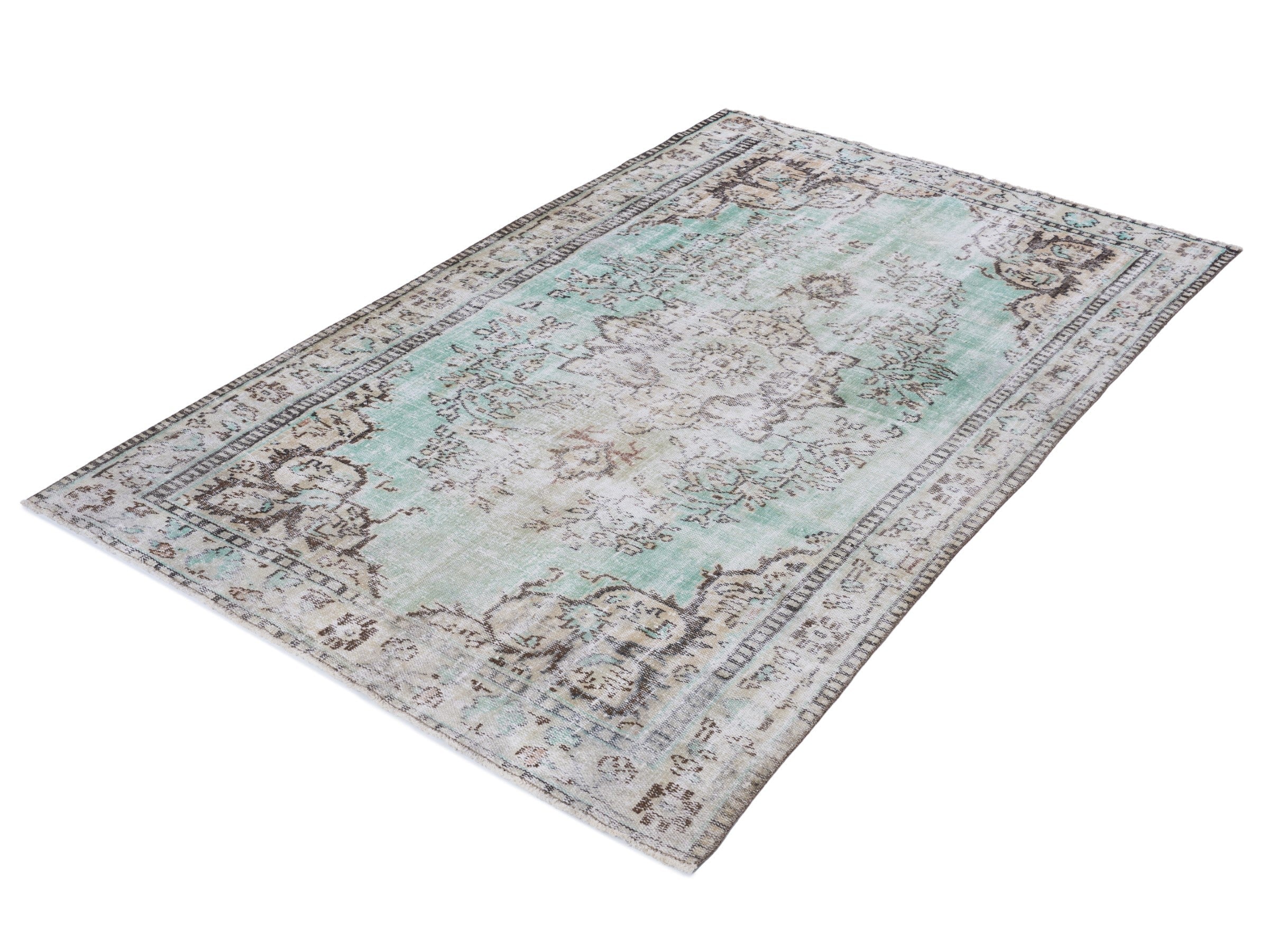Turkish Manisa area rug in celadon and cream, view 3 of 10