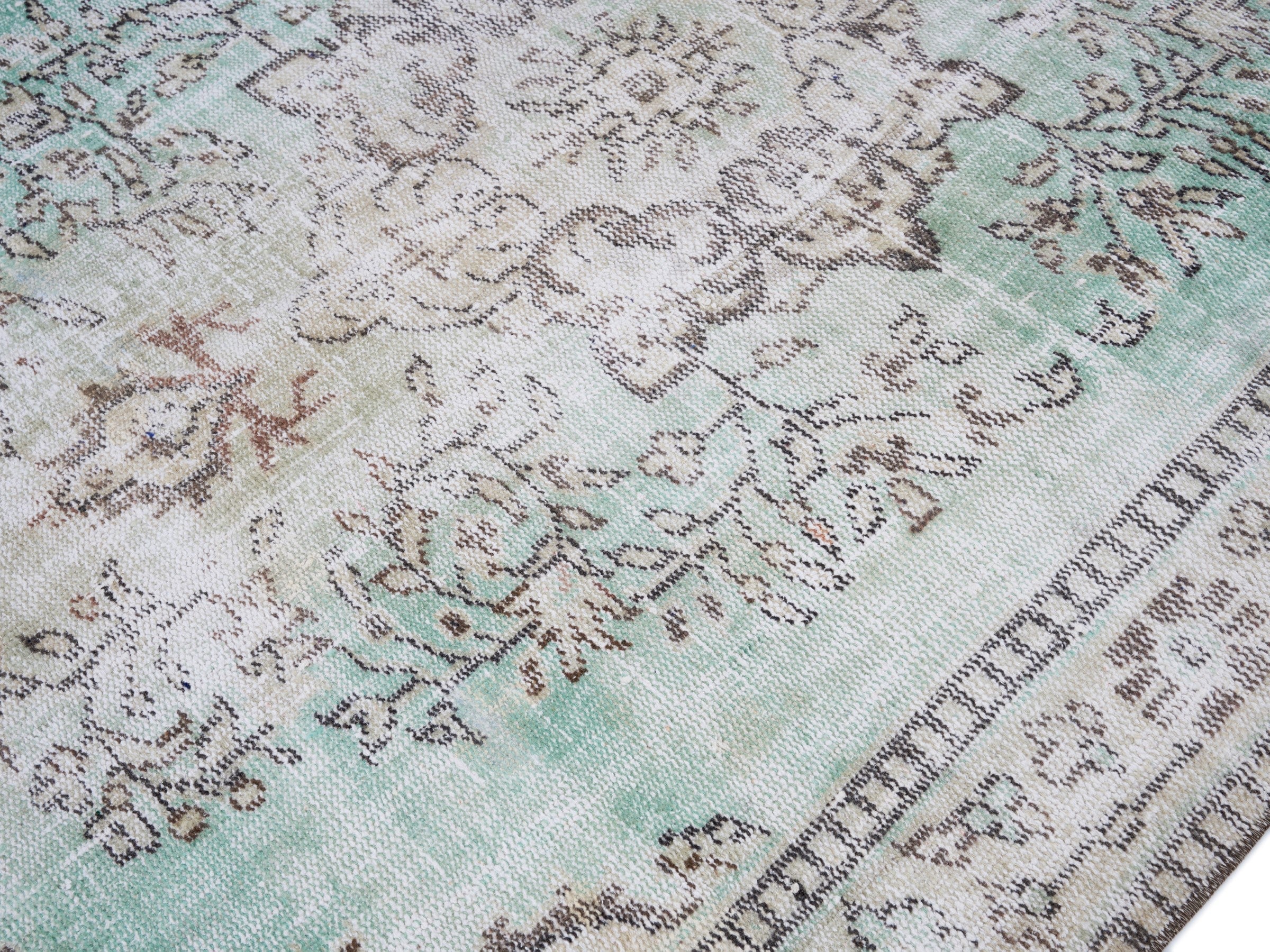 Turkish Manisa area rug in celadon and cream, view 5 of 10