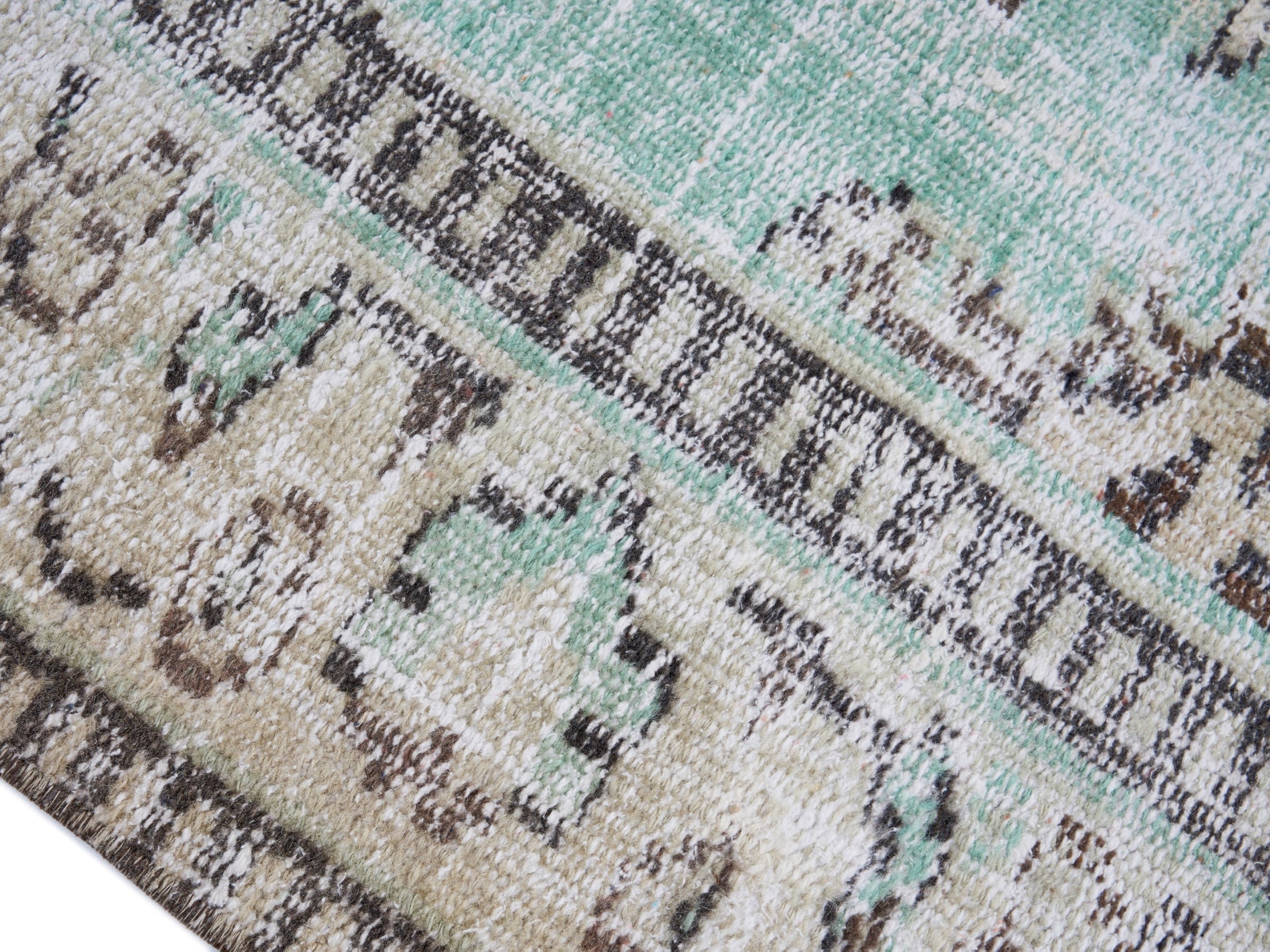 Turkish Manisa area rug in celadon and cream, view 6 of 10