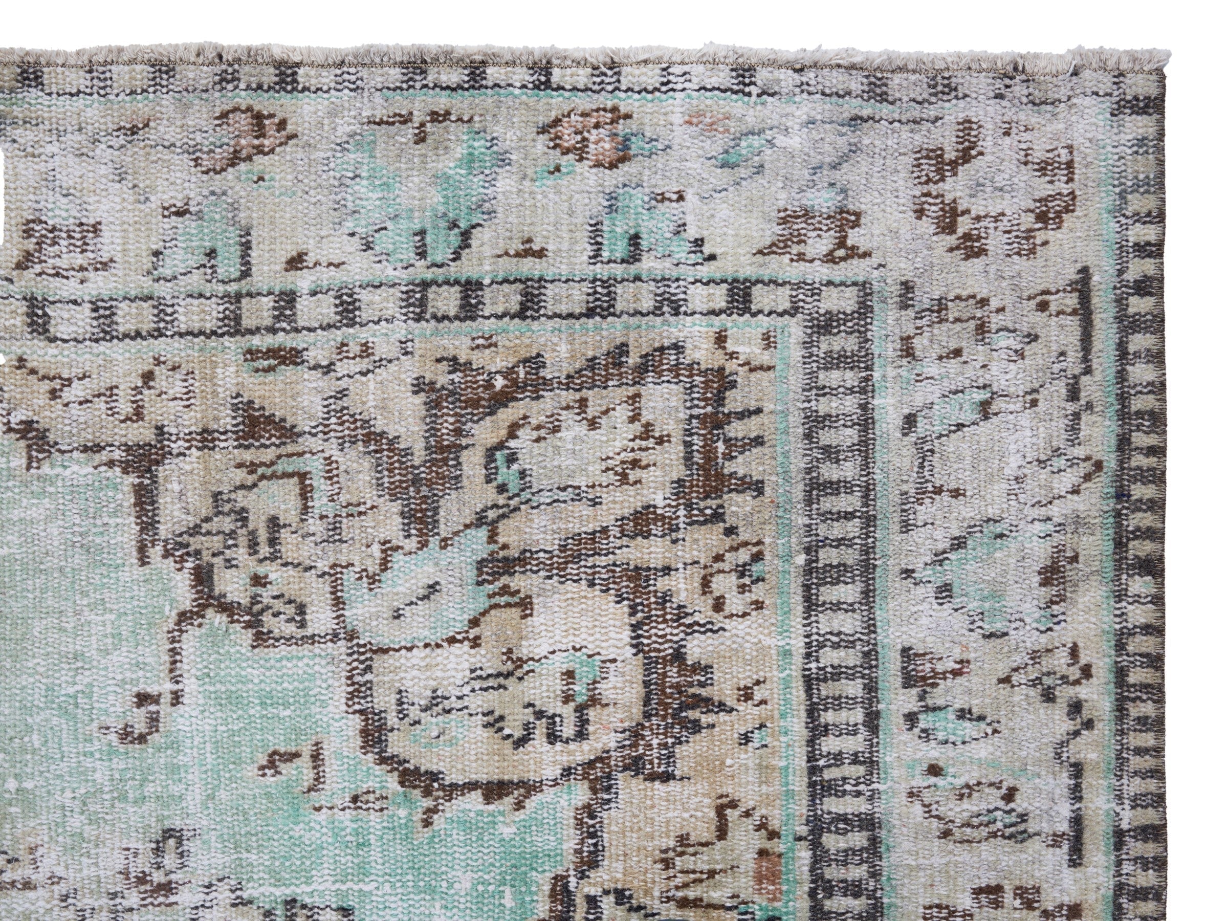 Turkish Manisa area rug in celadon and cream, view 8 of 10
