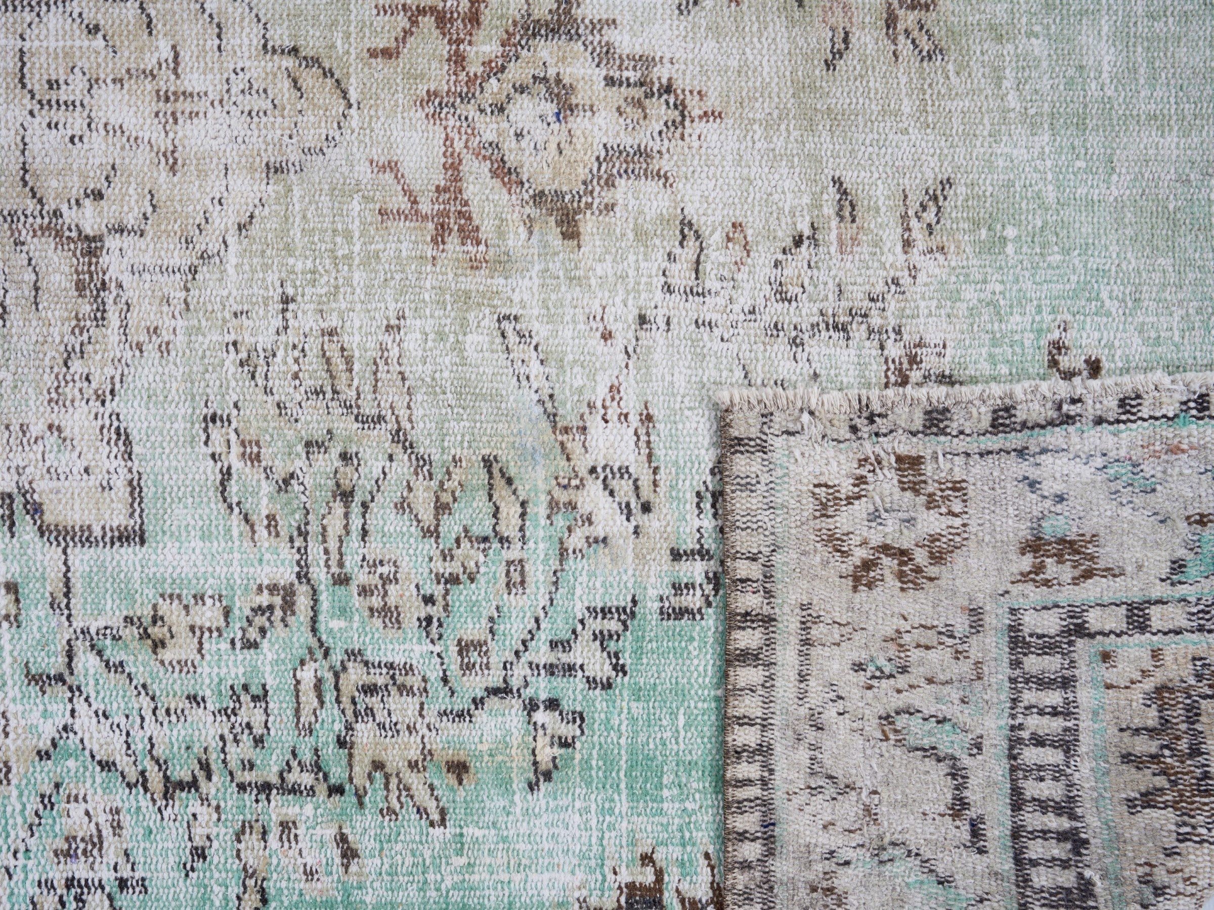 Turkish Manisa area rug in celadon and cream, view 10 of 10