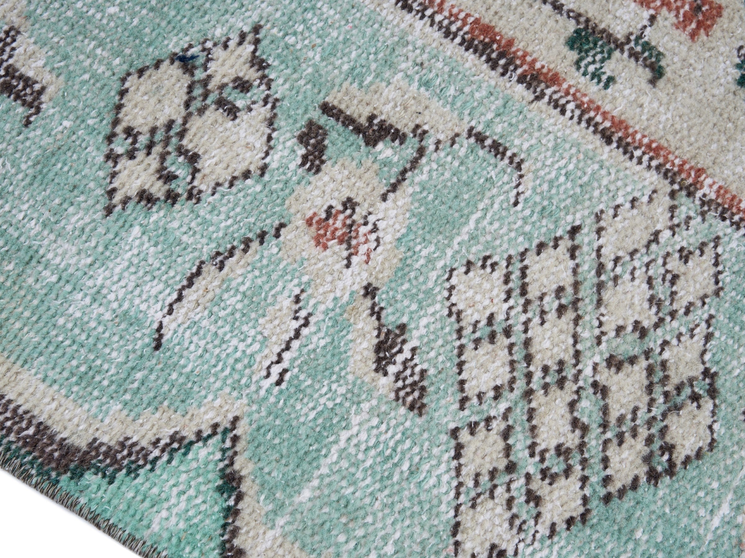 Turkish Manisa area rug in cream and turquoise, view 6 of 10