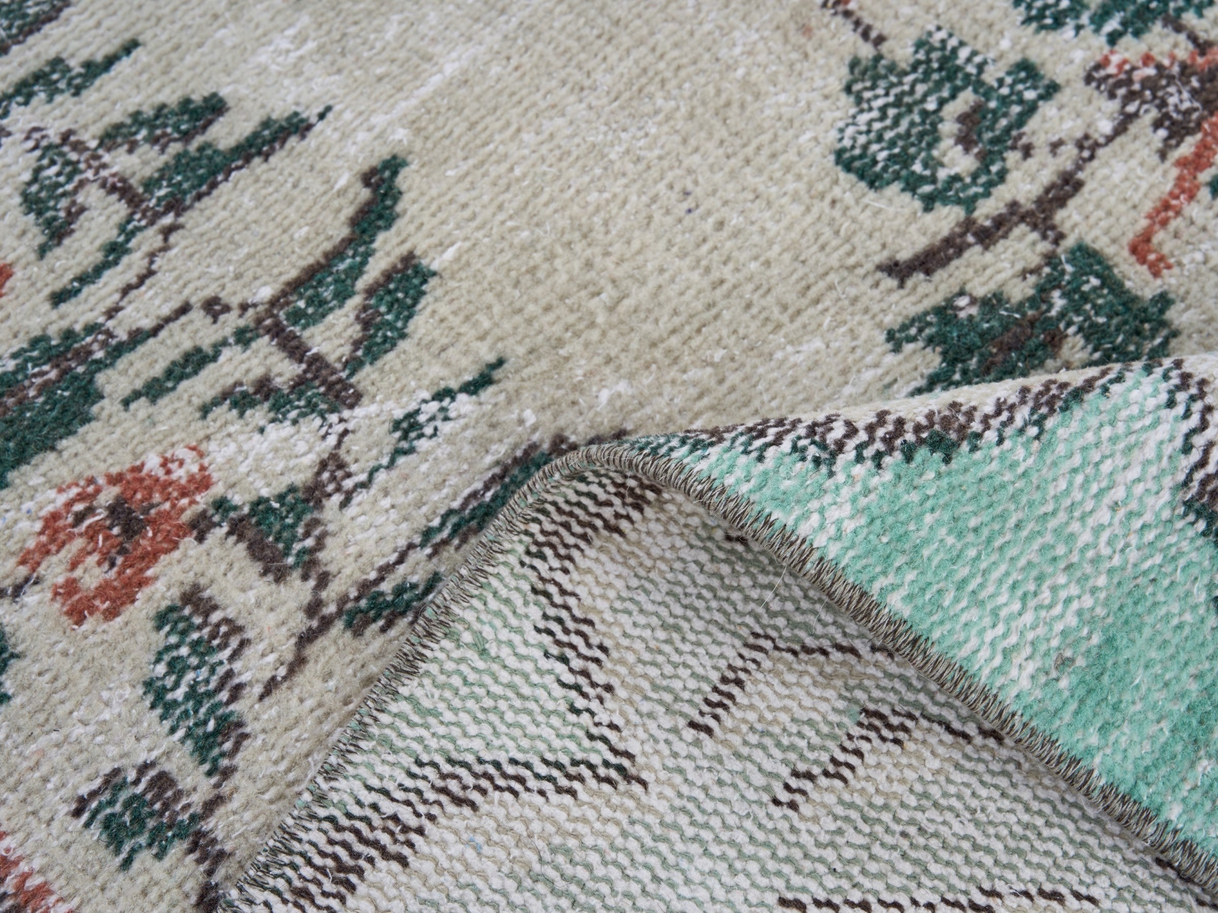 Turkish Manisa area rug in cream and turquoise, view 9 of 10