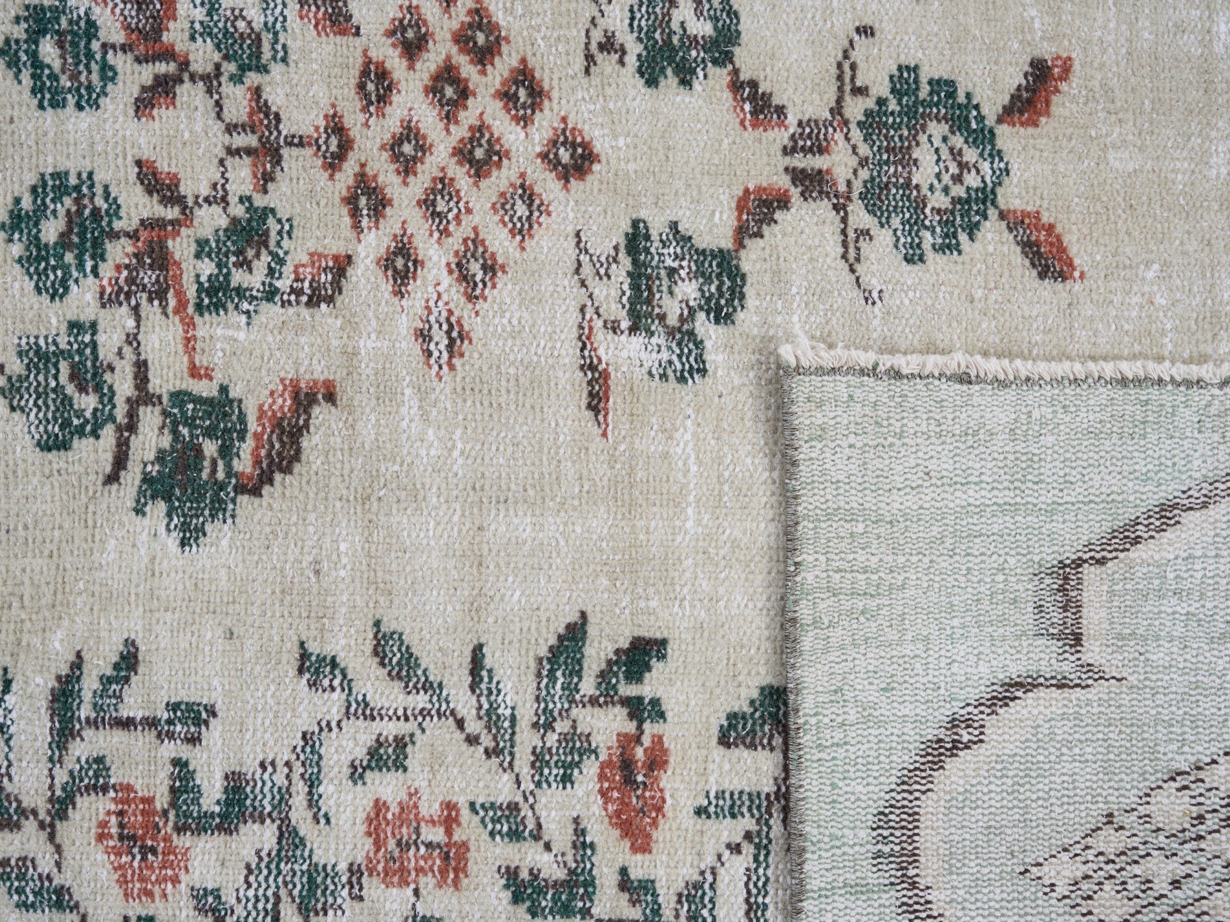 Turkish Manisa area rug in cream and turquoise, view 10 of 10