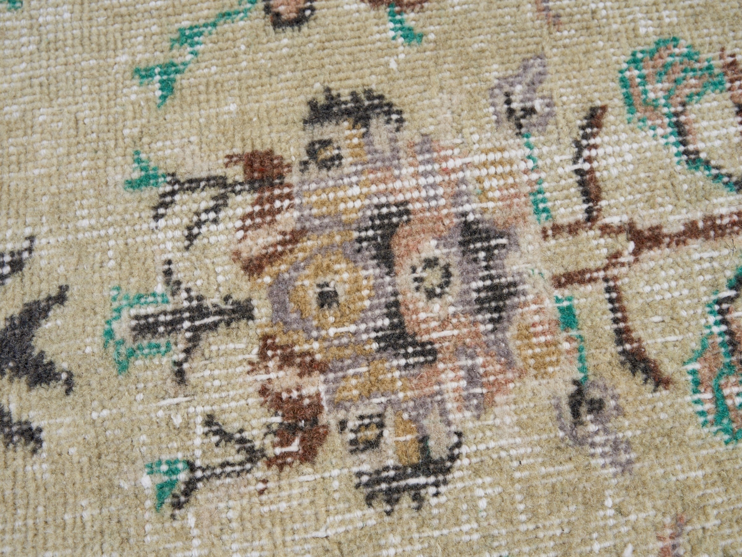 Turkish Isparta area rug in turquoise and cream, view 7 of 9