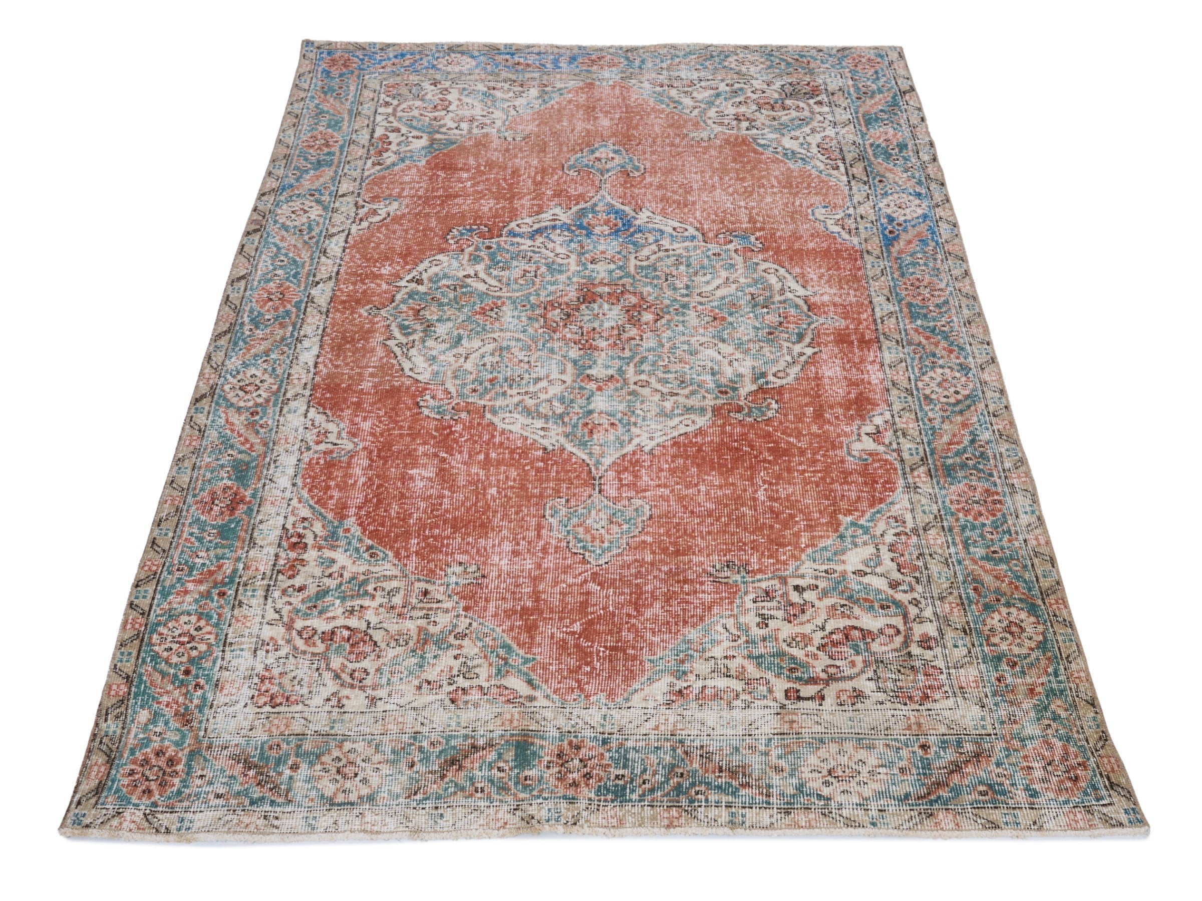 Turkish Isparta area rug in rust and cream, view 2 of 10