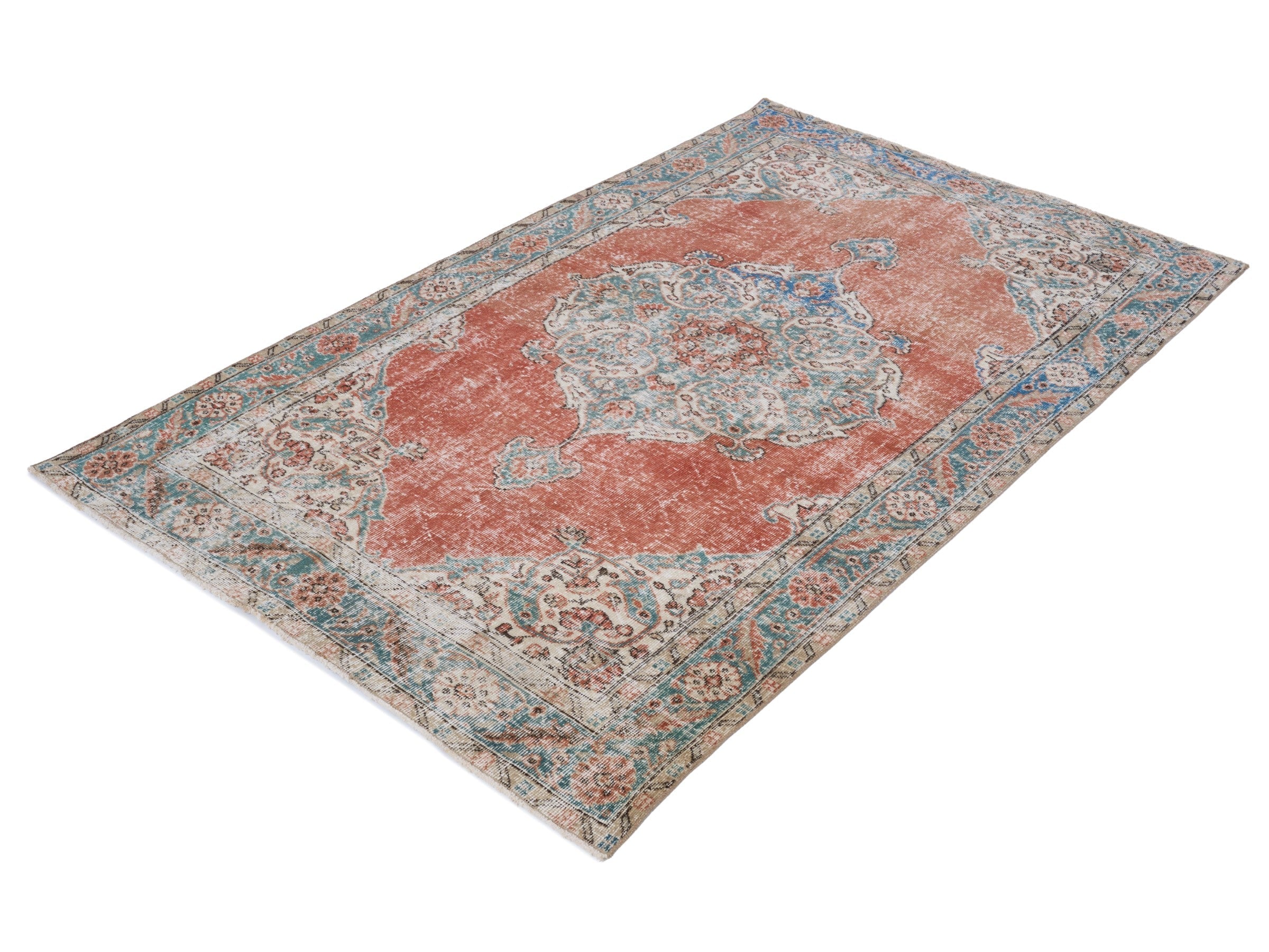 Turkish Isparta area rug in rust and cream, view 3 of 10