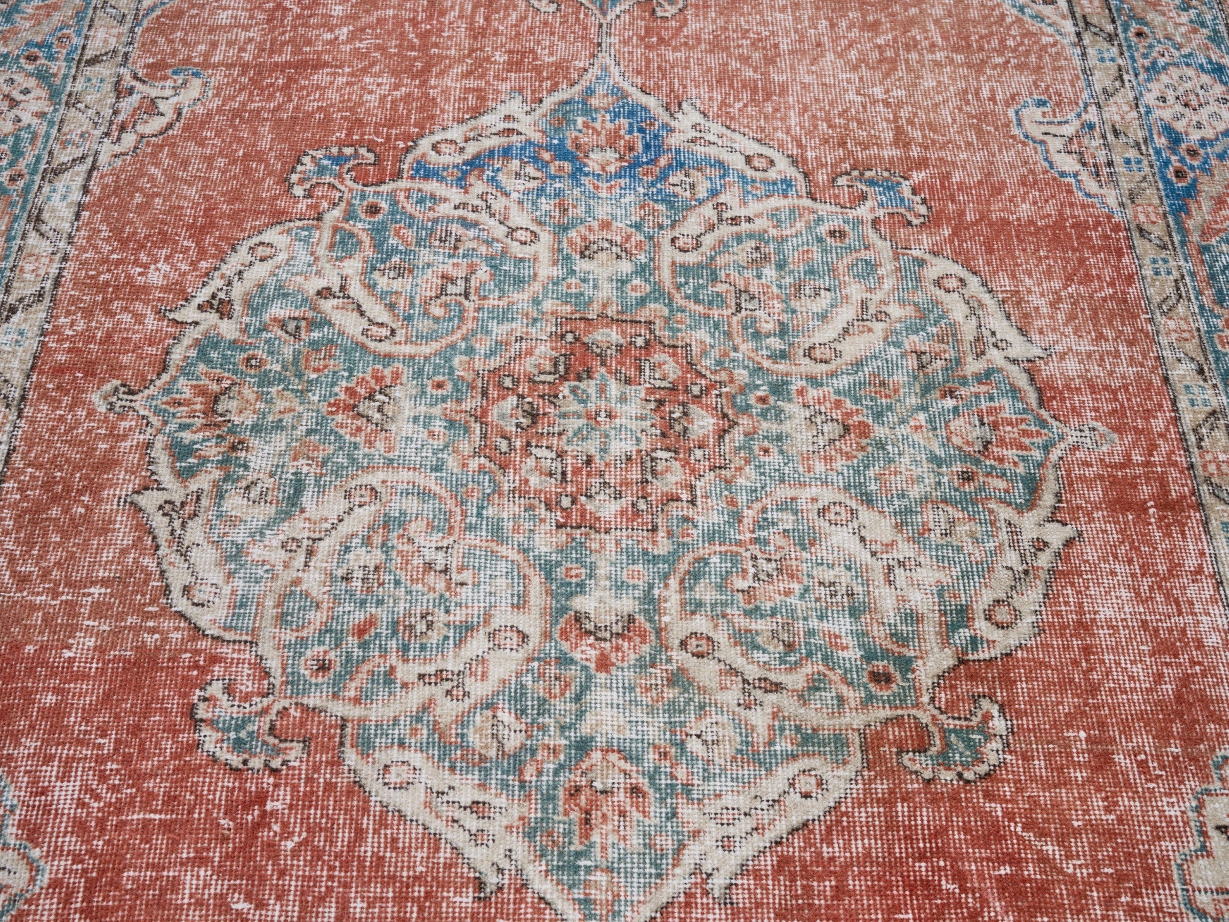 Turkish Isparta area rug in rust and cream, view 4 of 10
