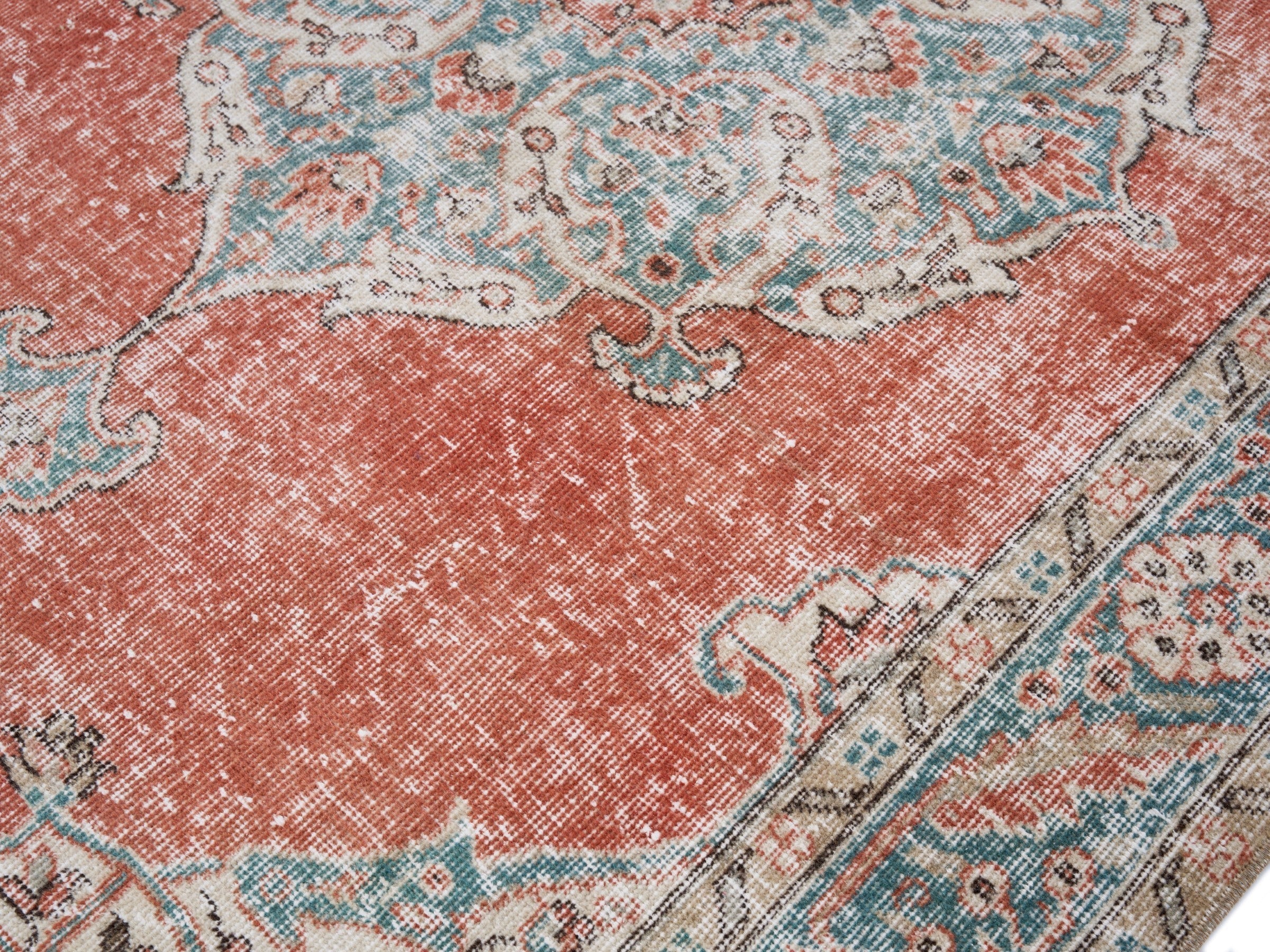 Turkish Isparta area rug in rust and cream, view 5 of 10