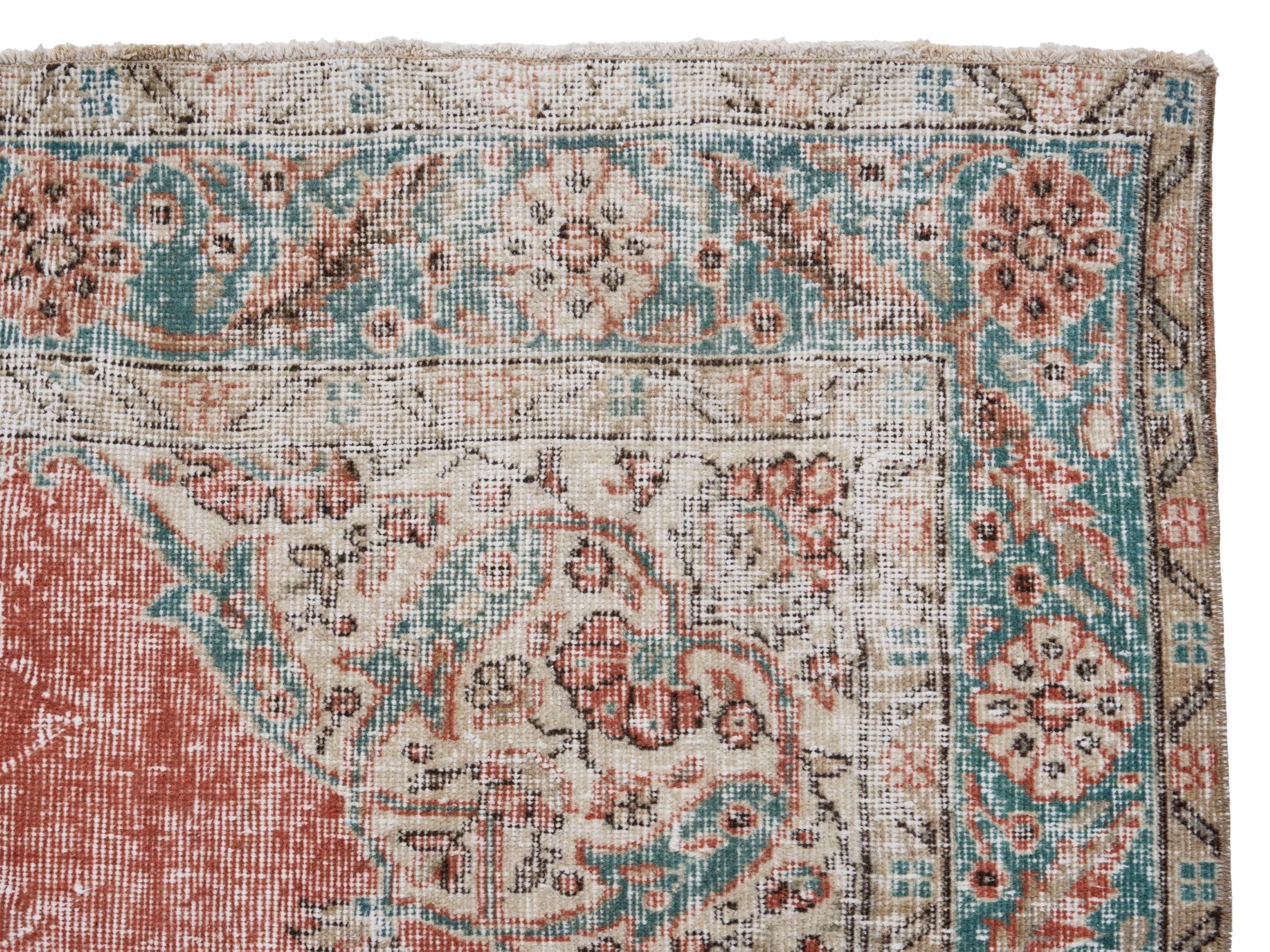 Turkish Isparta area rug in rust and cream, view 8 of 10