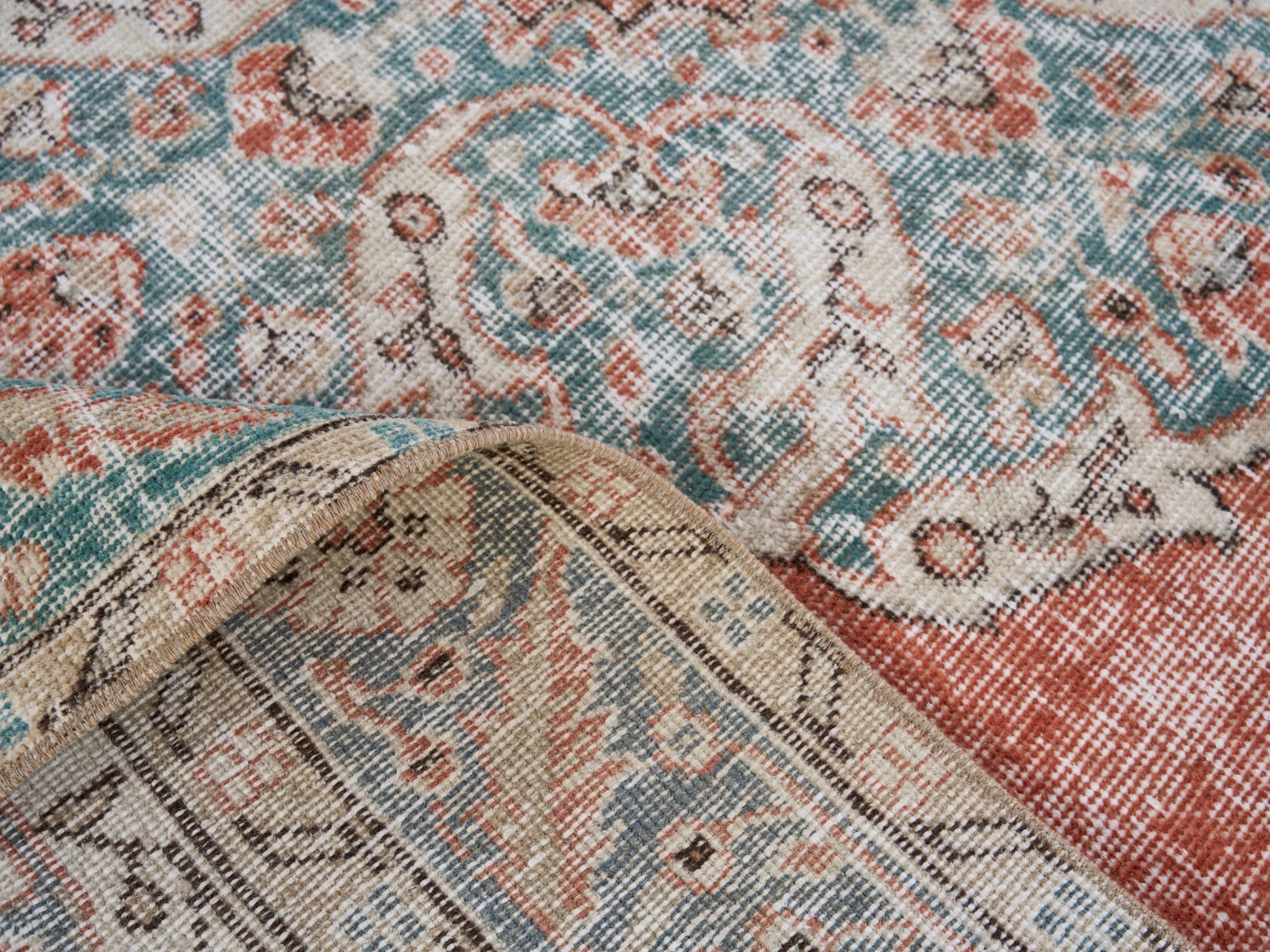 Turkish Isparta area rug in rust and cream, view 9 of 10
