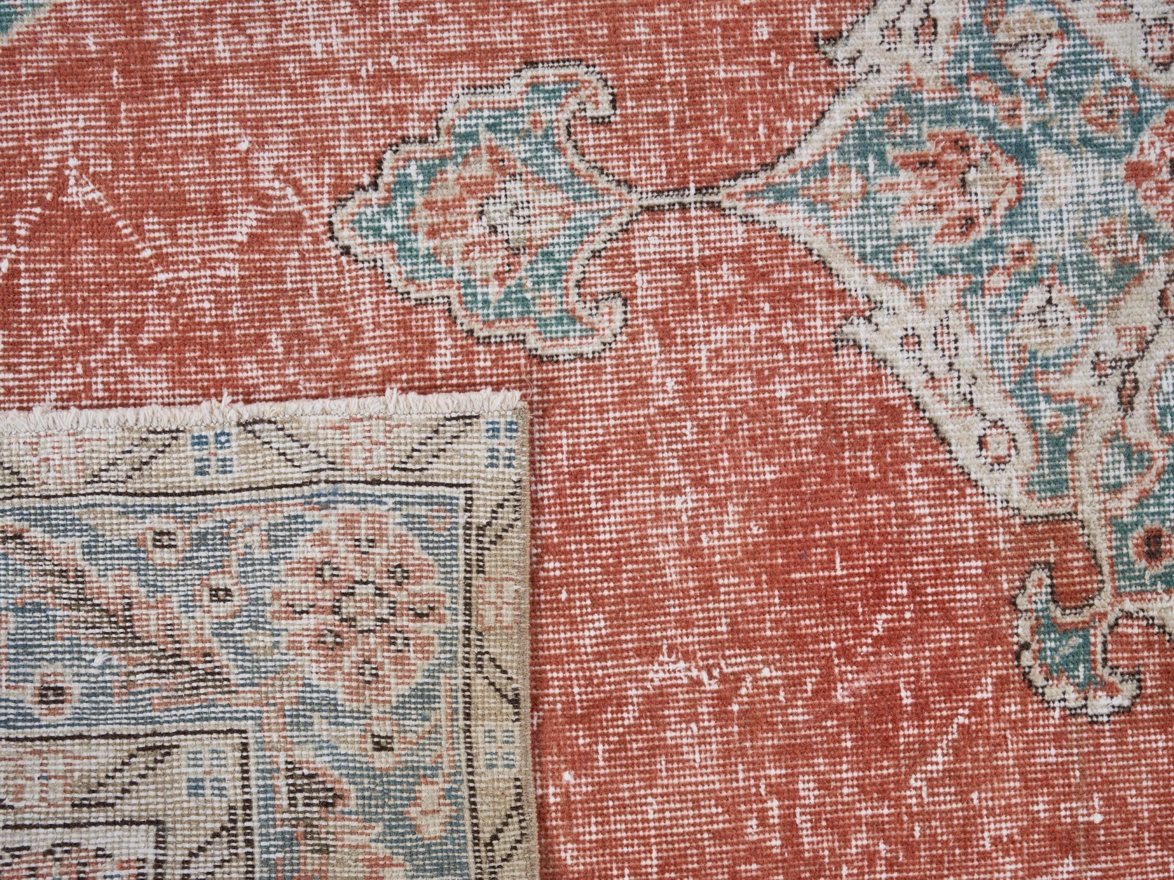 Turkish Isparta area rug in rust and cream, view 10 of 10