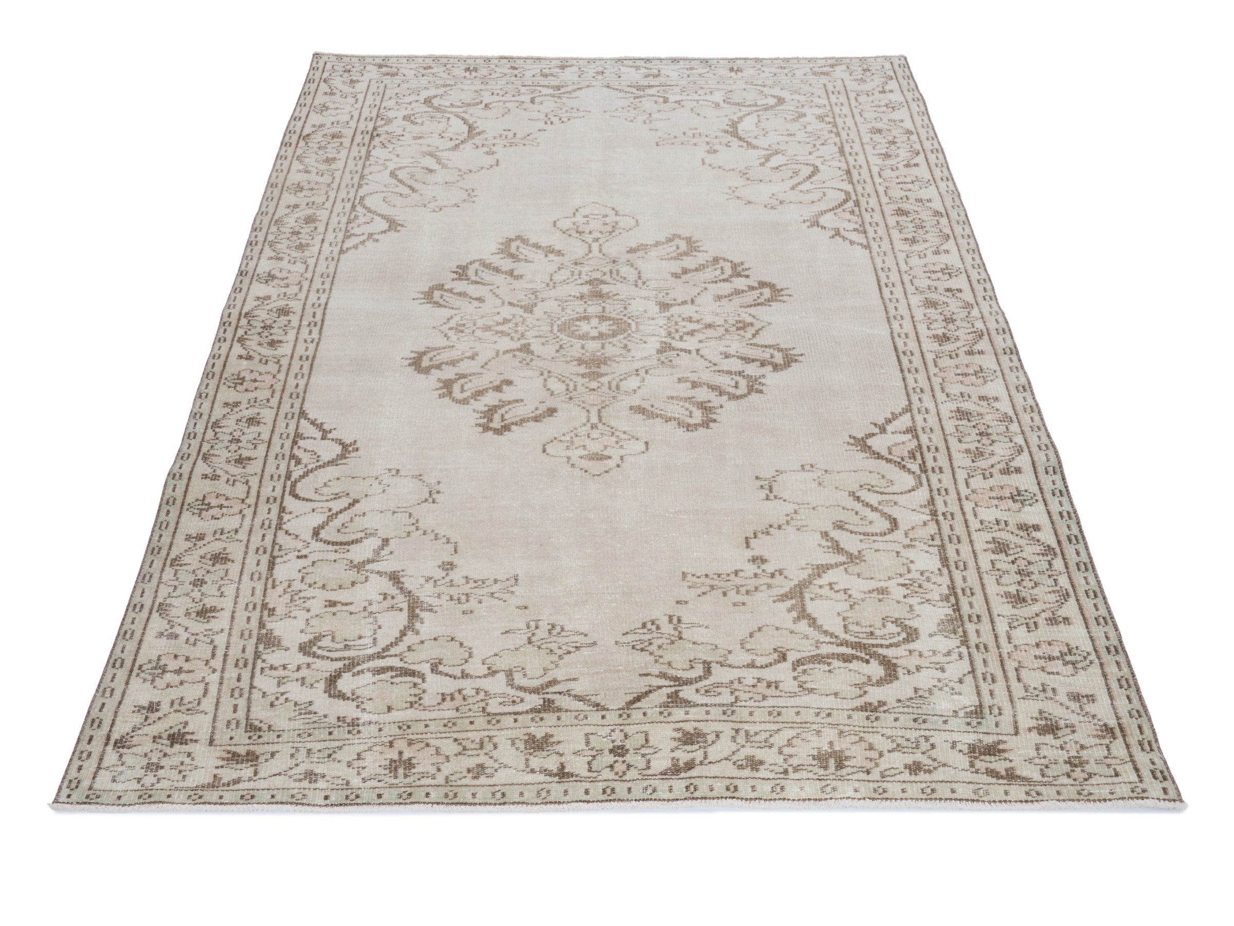 Turkish Manisa area rug in cream and tan, view 2 of 10