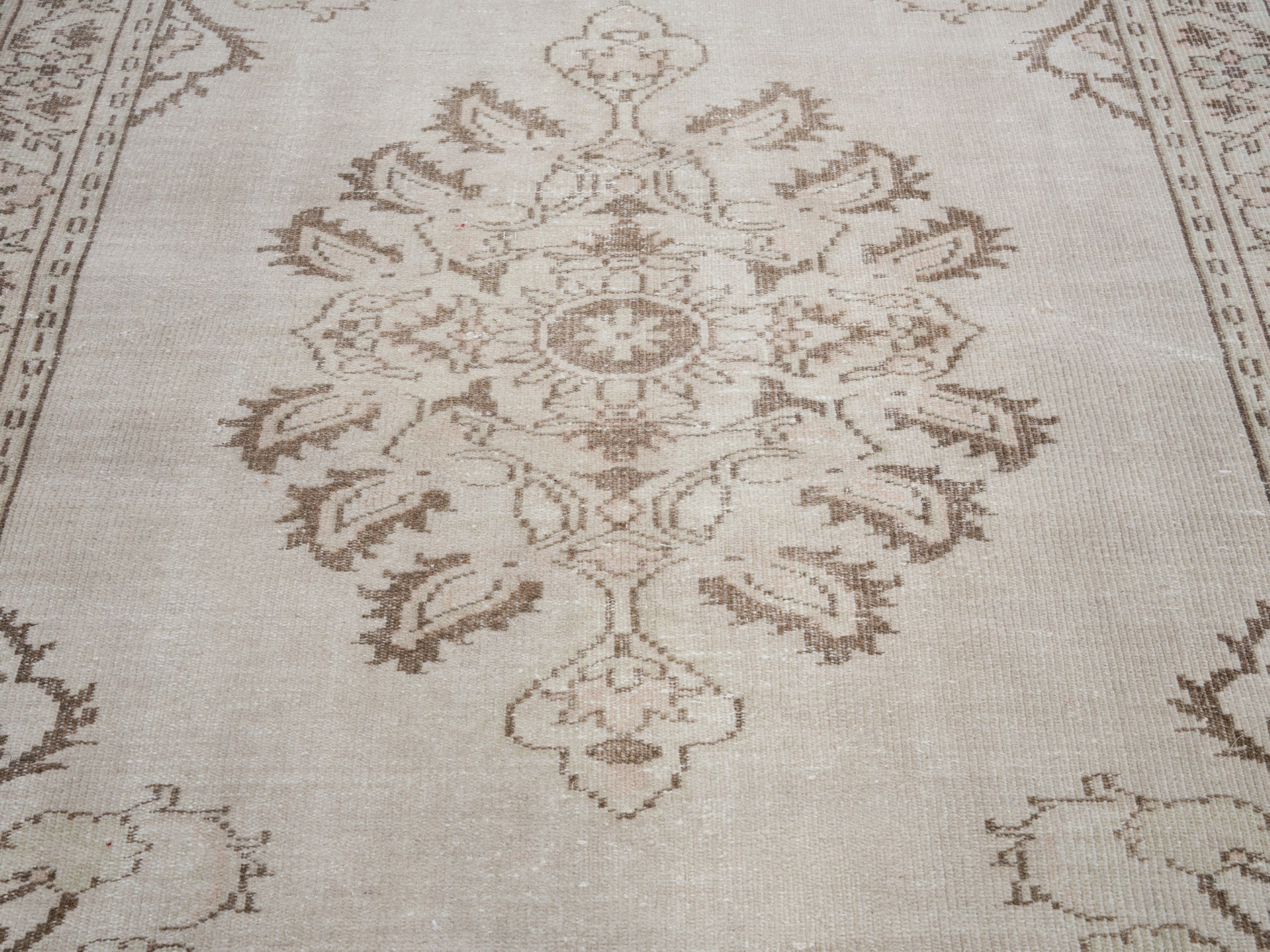Turkish Manisa area rug in cream and tan, view 4 of 10