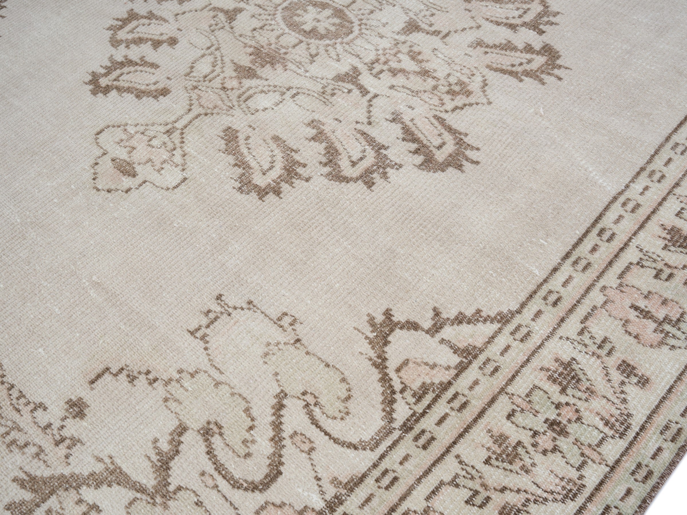 Turkish Manisa area rug in cream and tan, view 5 of 10