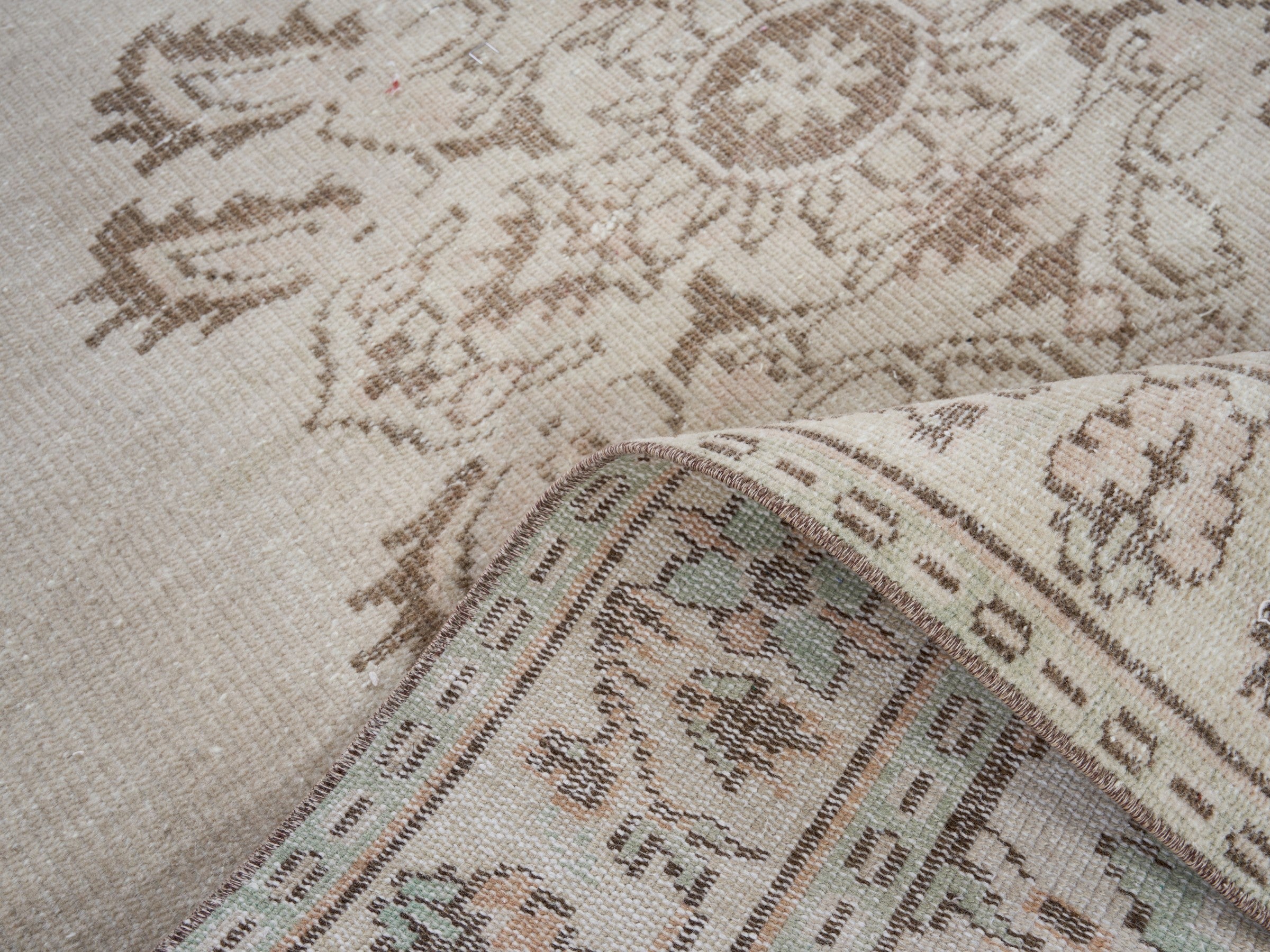 Turkish Manisa area rug in cream and tan, view 9 of 10