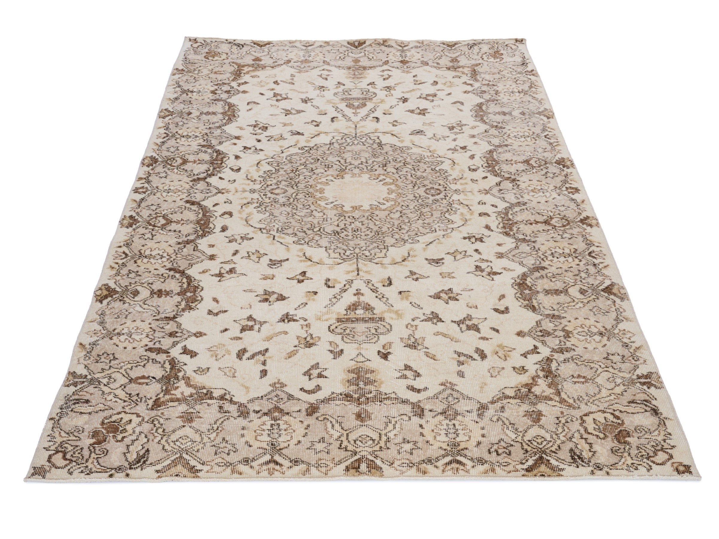 Turkish Isparta area rug in cream and tan, view 2 of 10