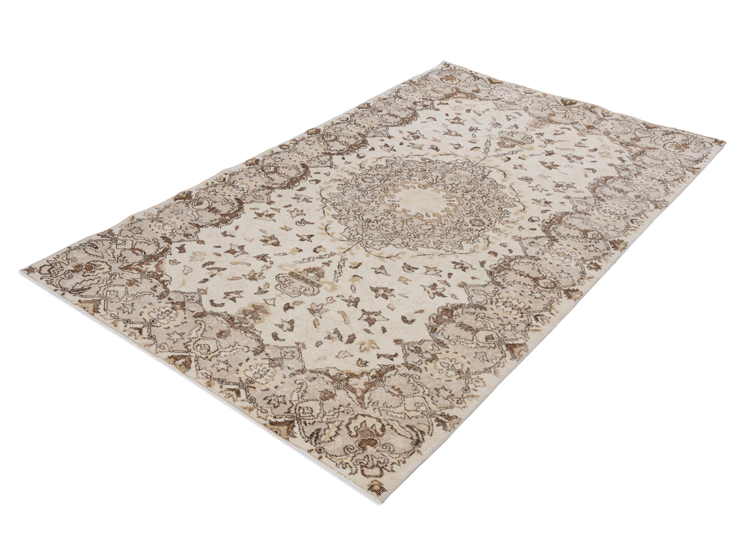 Turkish Isparta area rug in cream and tan, view 3 of 10