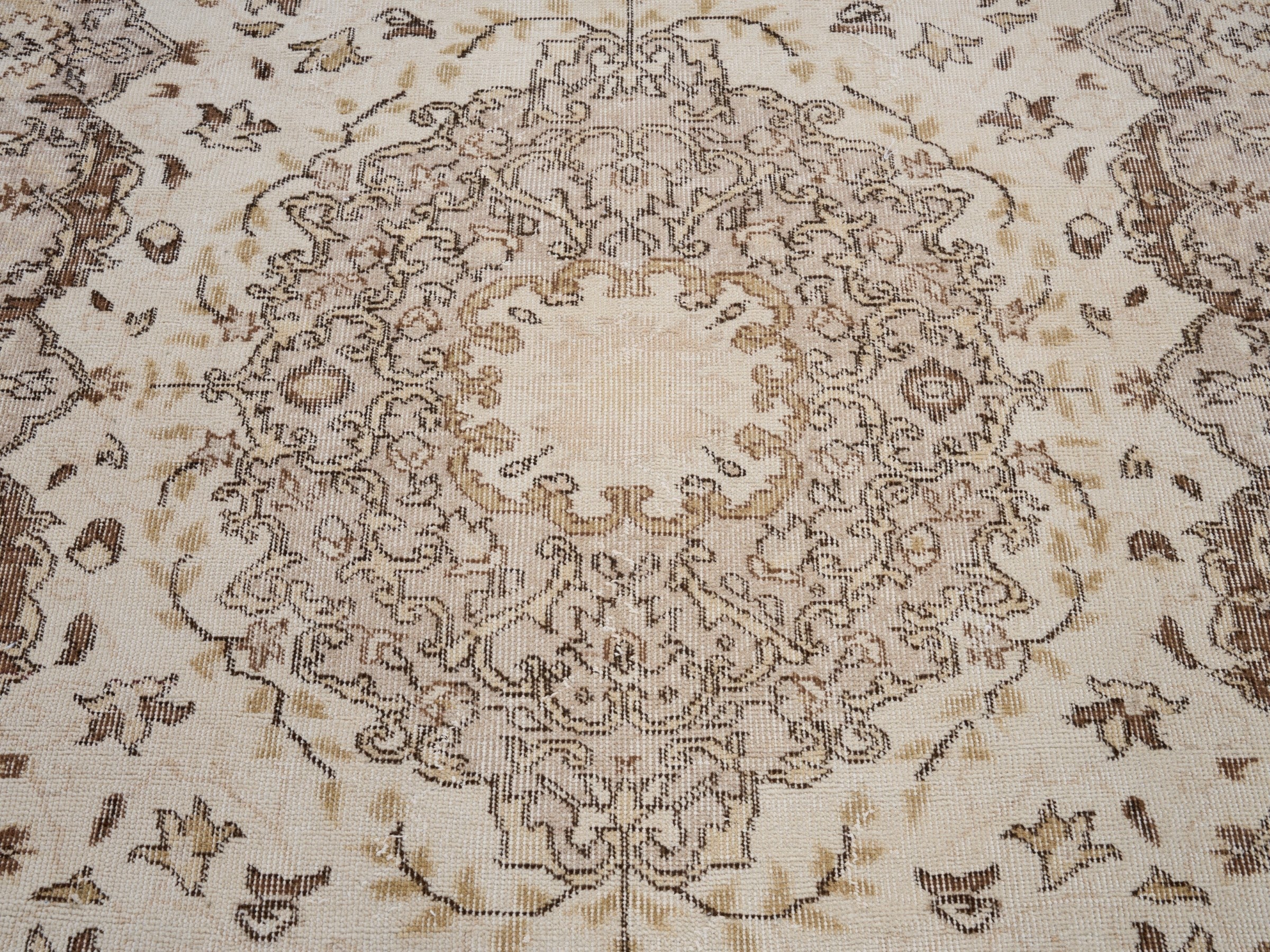 Turkish Isparta area rug in cream and tan, view 4 of 10