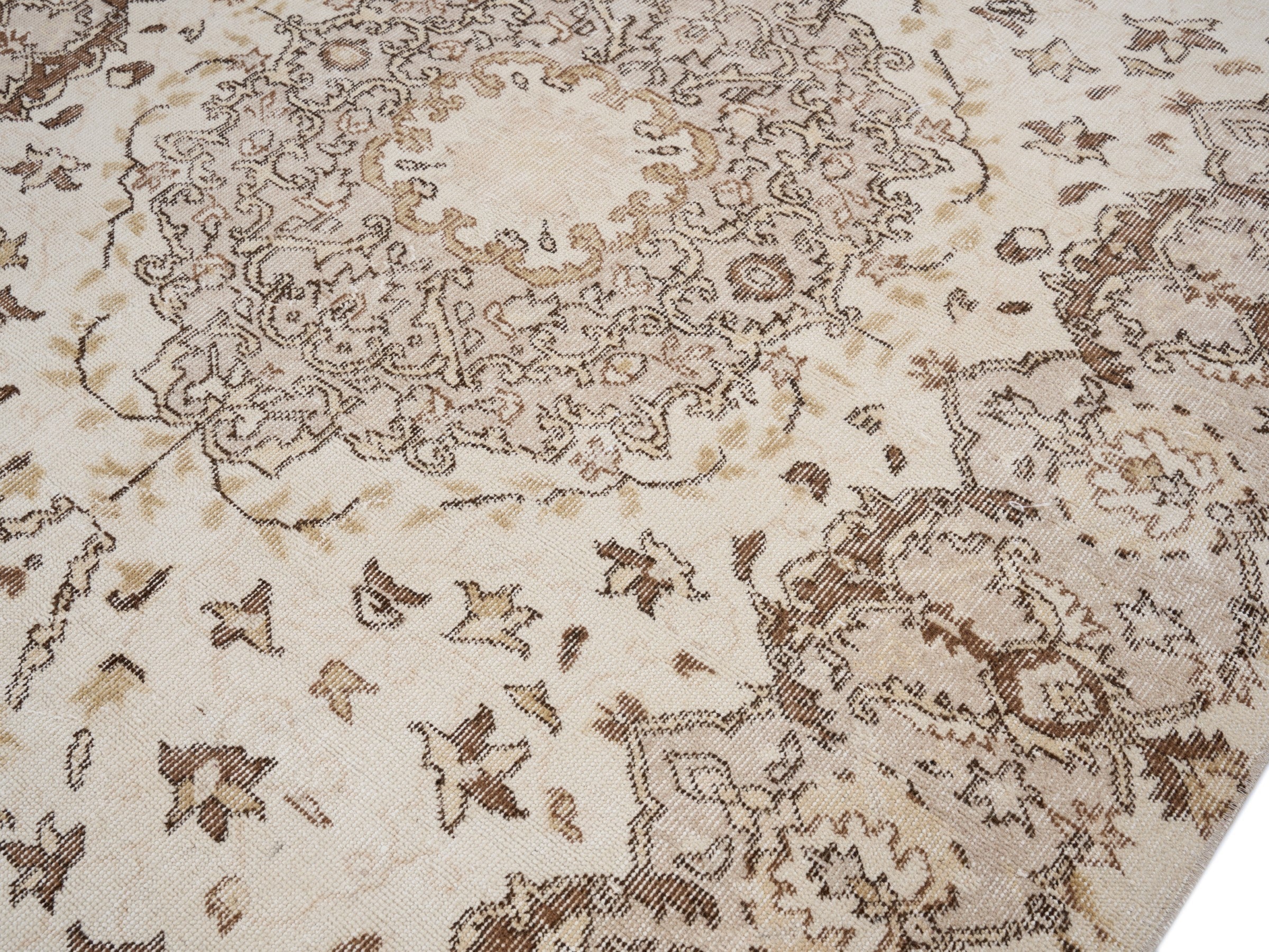 Turkish Isparta area rug in cream and tan, view 5 of 10