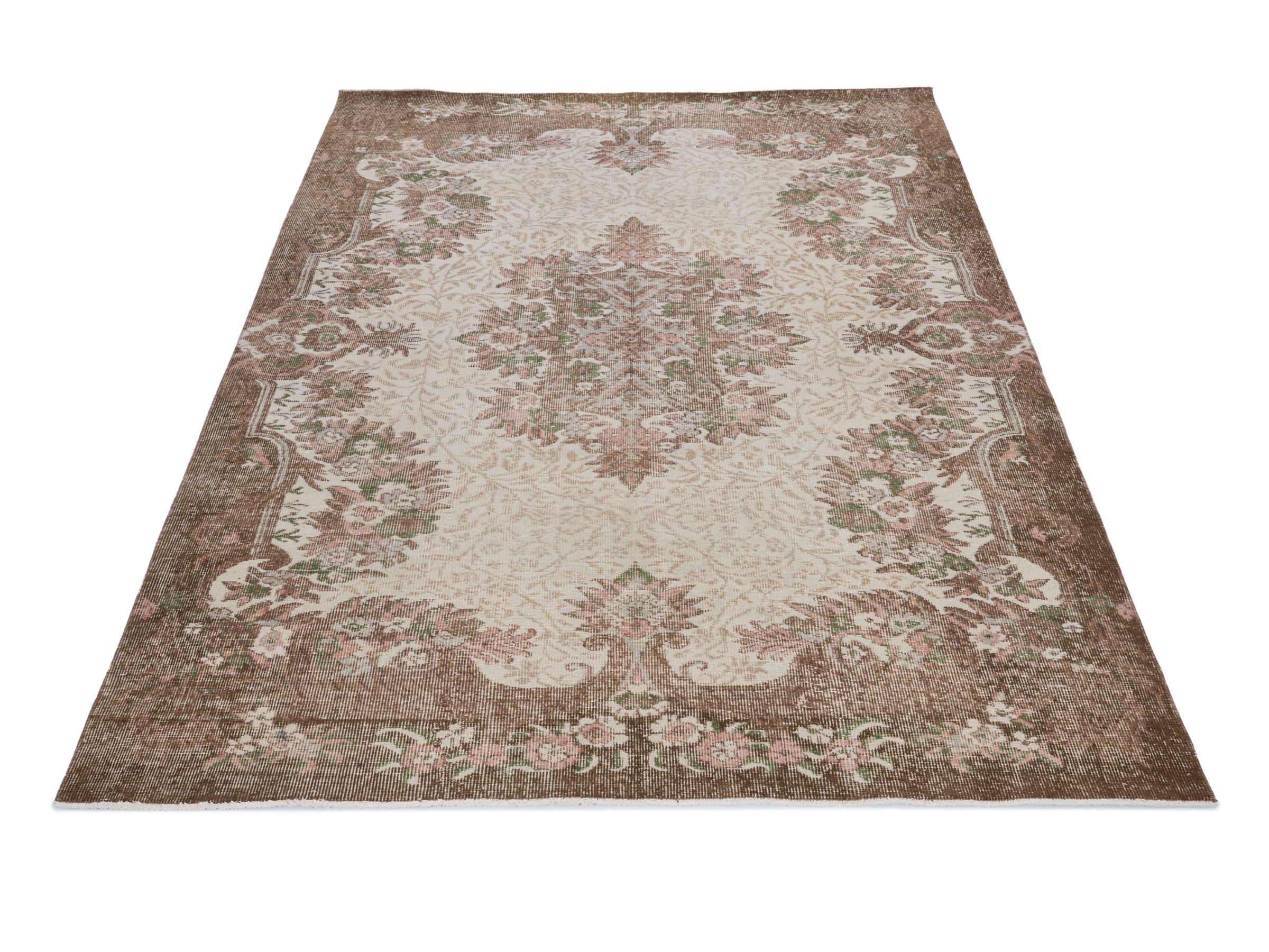 Turkish Isparta area rug in cream and dark brown, view 2 of 10
