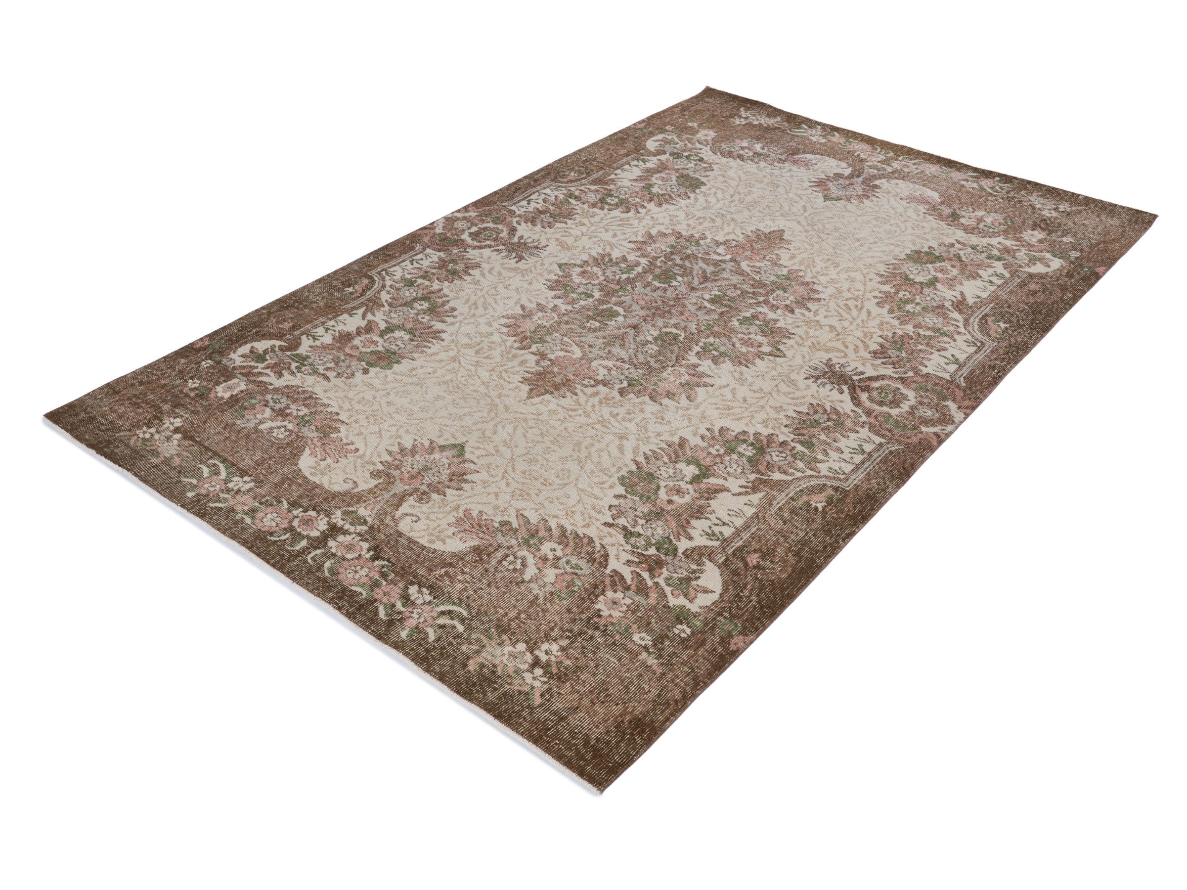 Turkish Isparta area rug in cream and dark brown, view 3 of 10