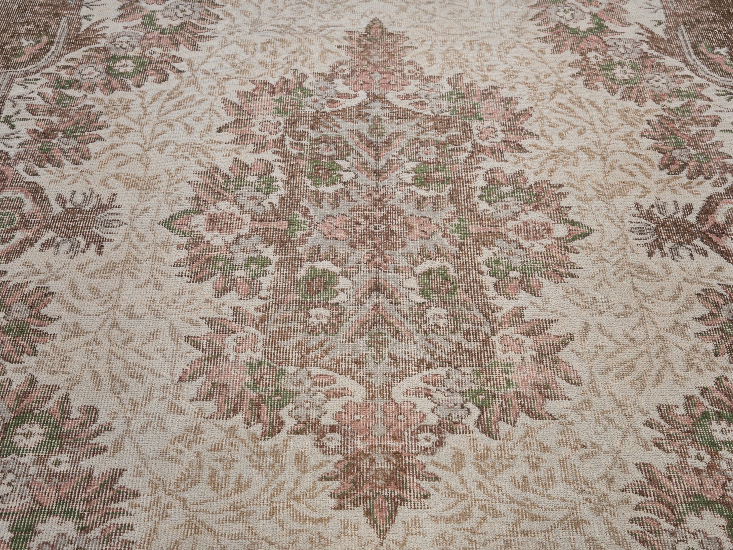 Turkish Isparta area rug in cream and dark brown, view 4 of 10