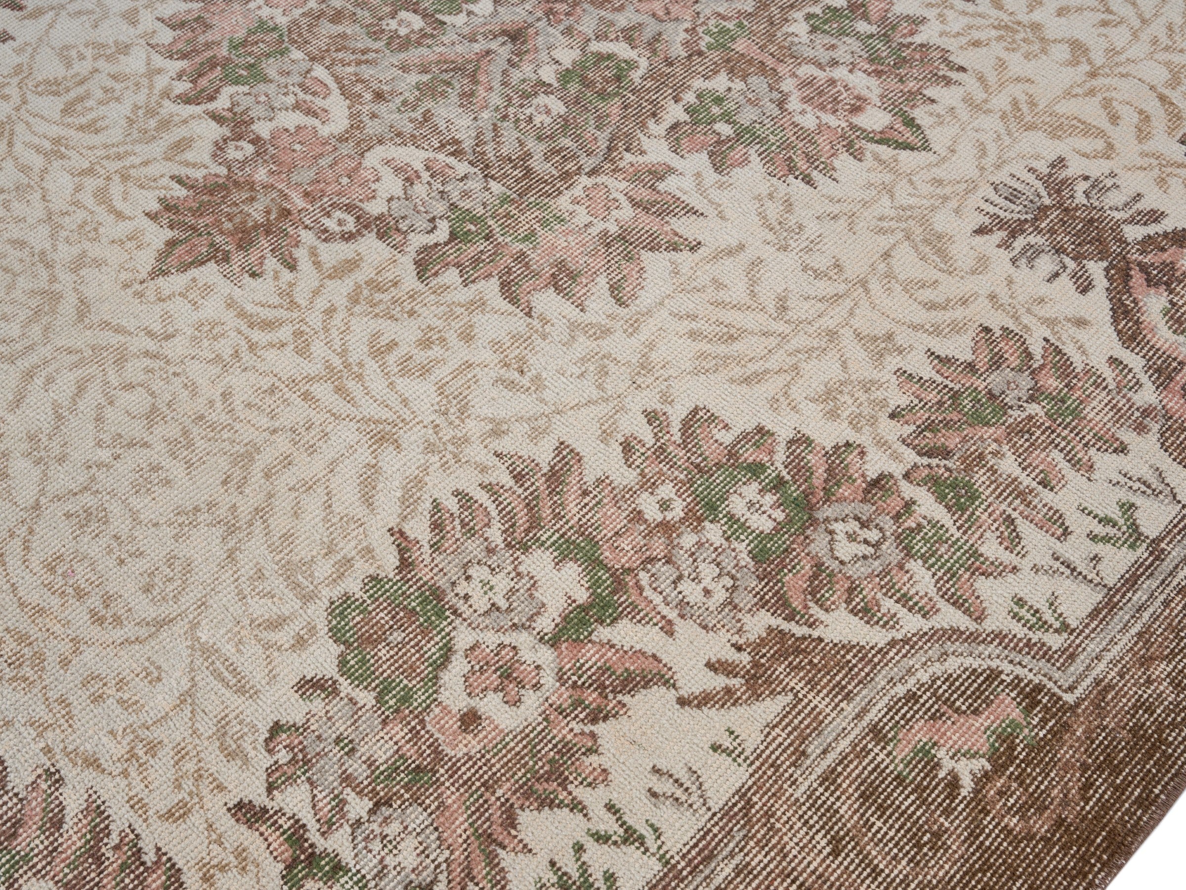 Turkish Isparta area rug in cream and dark brown, view 5 of 10