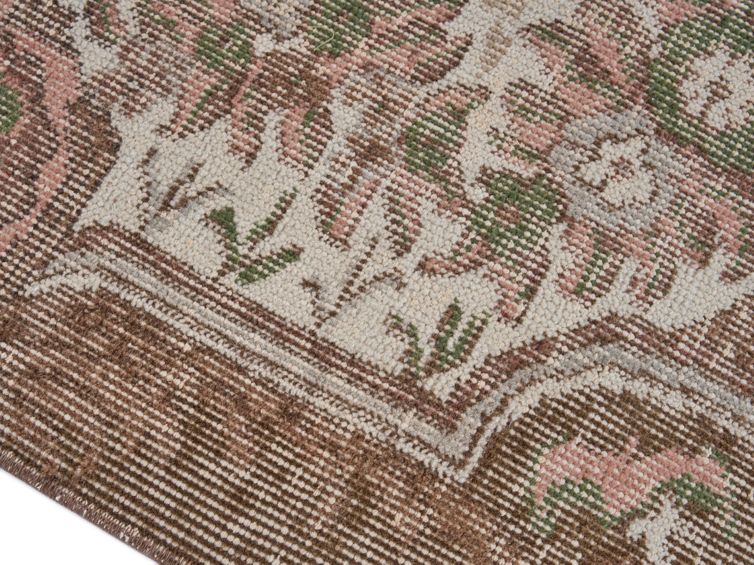 Turkish Isparta area rug in cream and dark brown, view 6 of 10