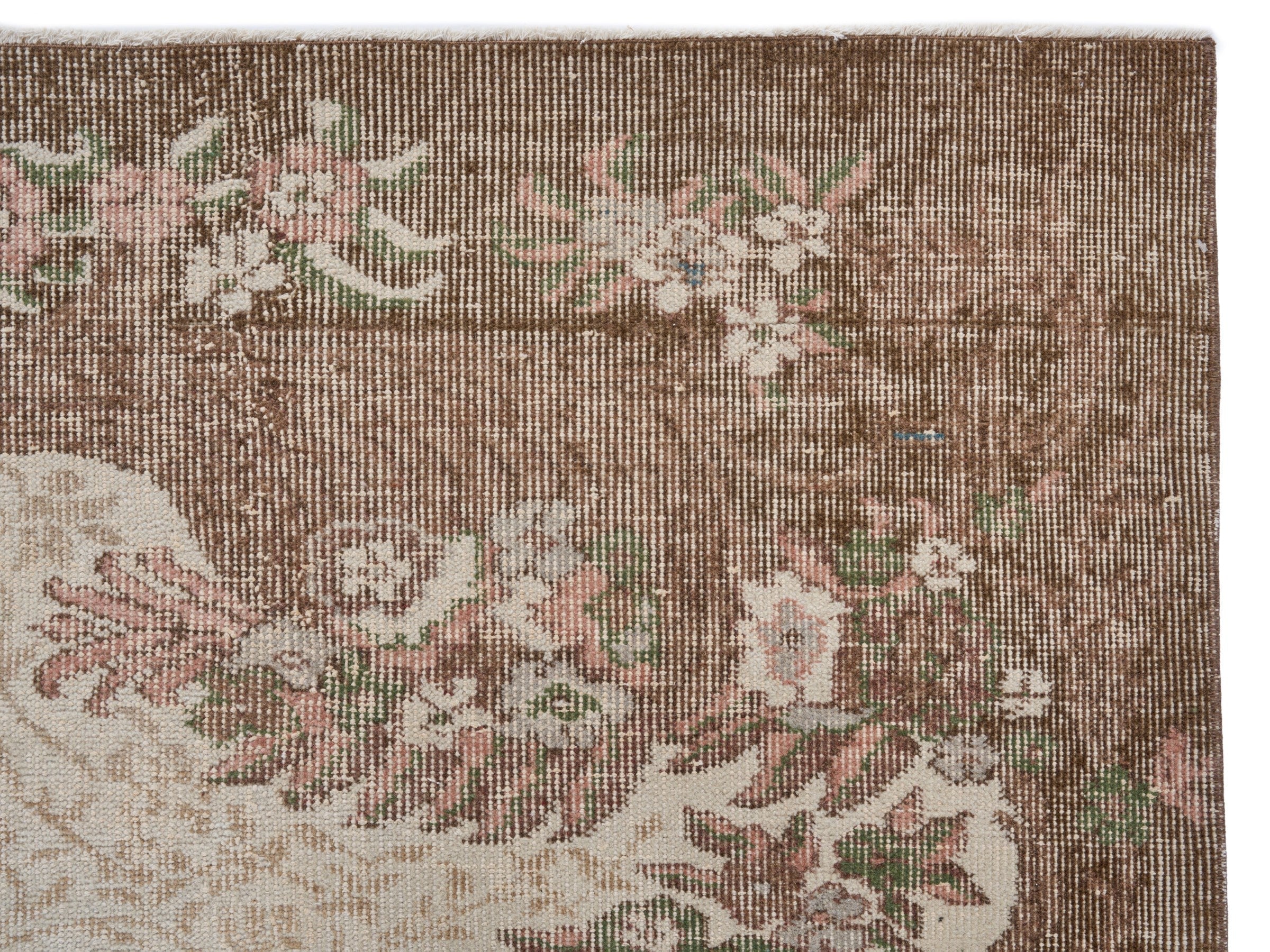 Turkish Isparta area rug in cream and dark brown, view 8 of 10