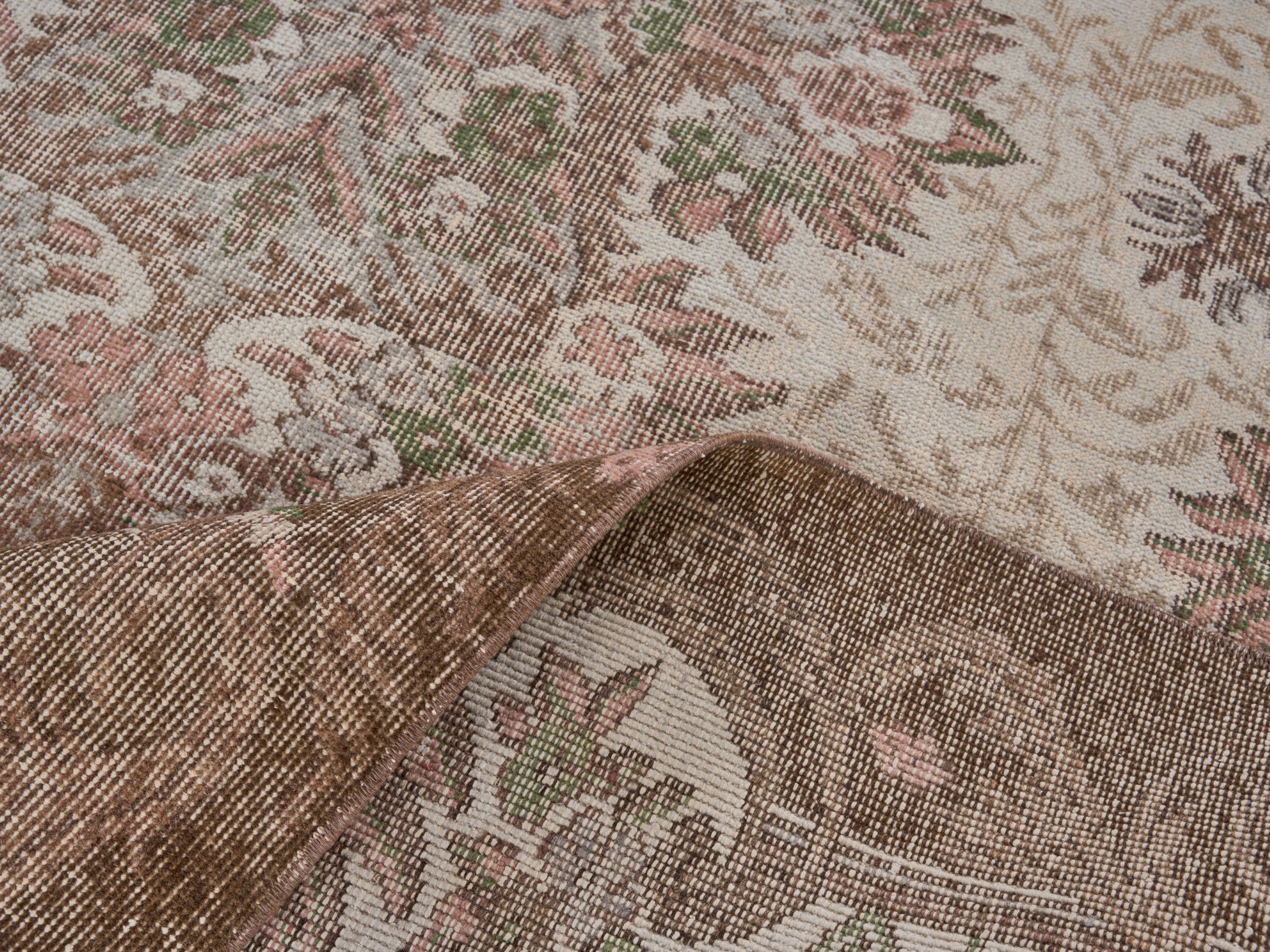 Turkish Isparta area rug in cream and dark brown, view 9 of 10