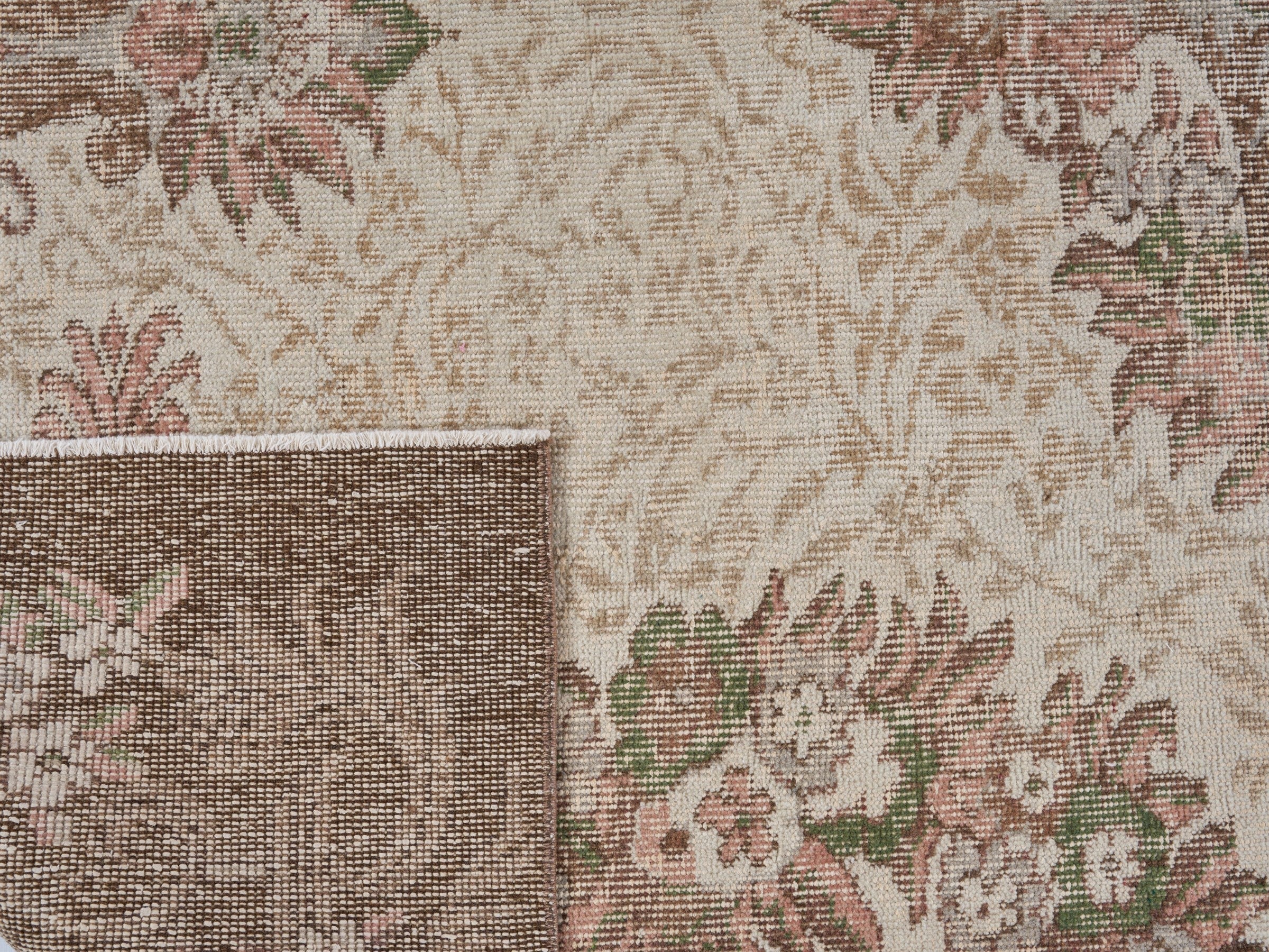 Turkish Isparta area rug in cream and dark brown, view 10 of 10