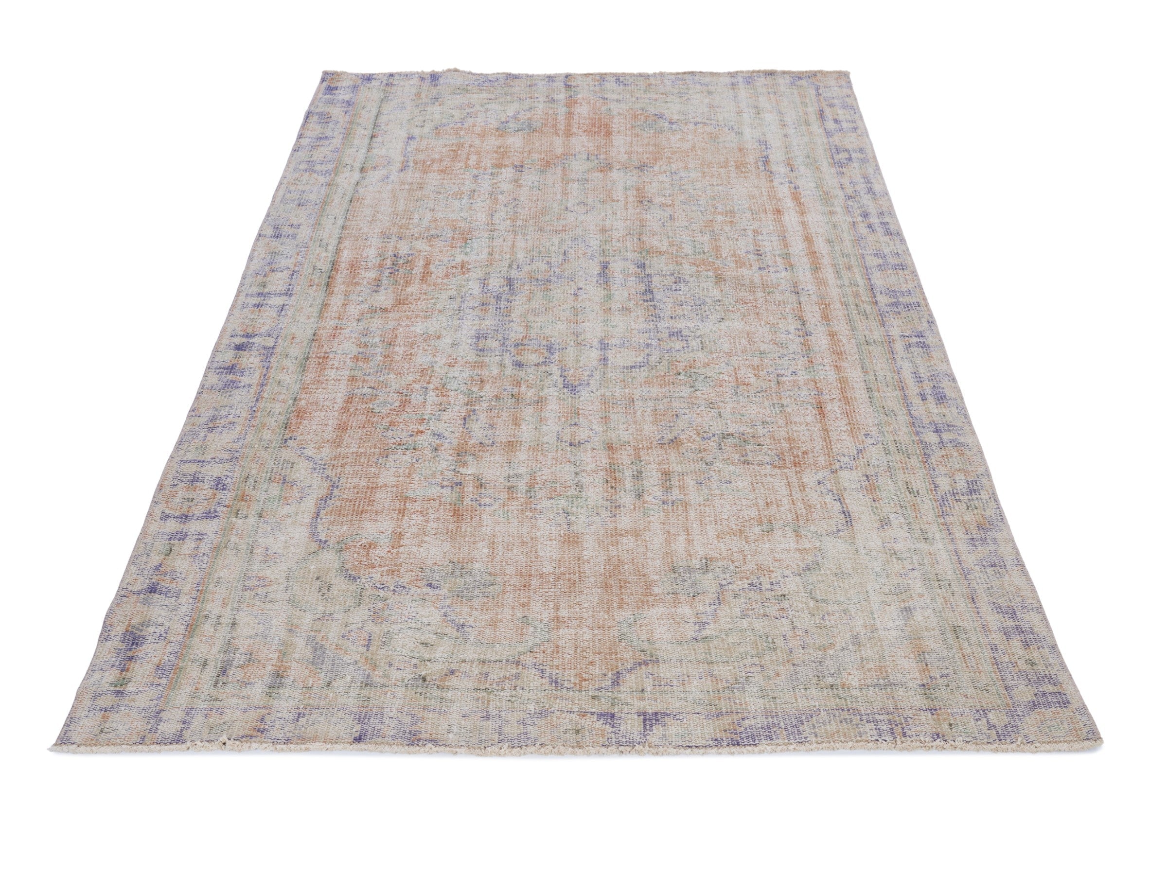 Turkish Manisa area rug in terracotta and slate blue, view 2 of 10