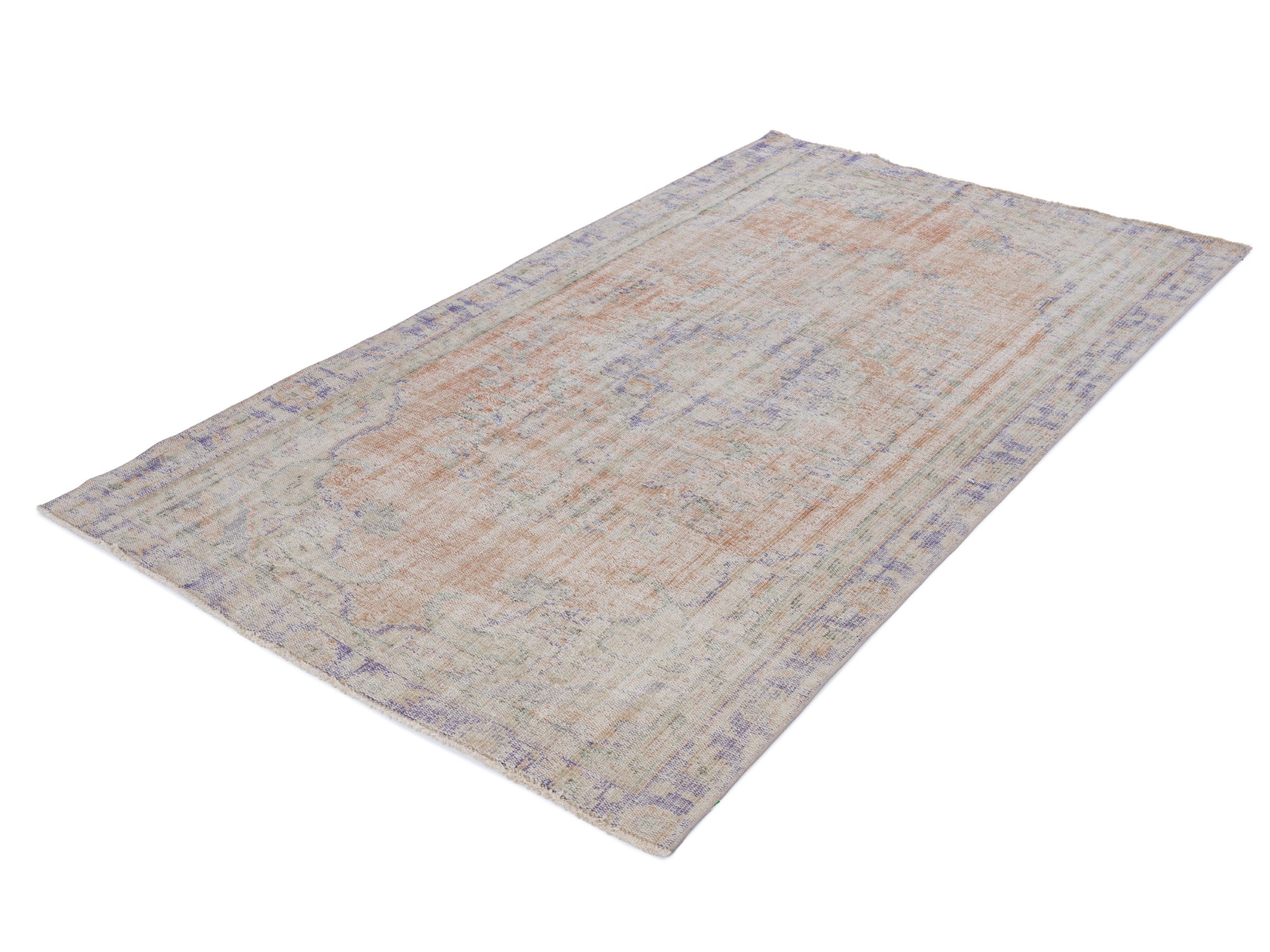Turkish Manisa area rug in terracotta and slate blue, view 3 of 10