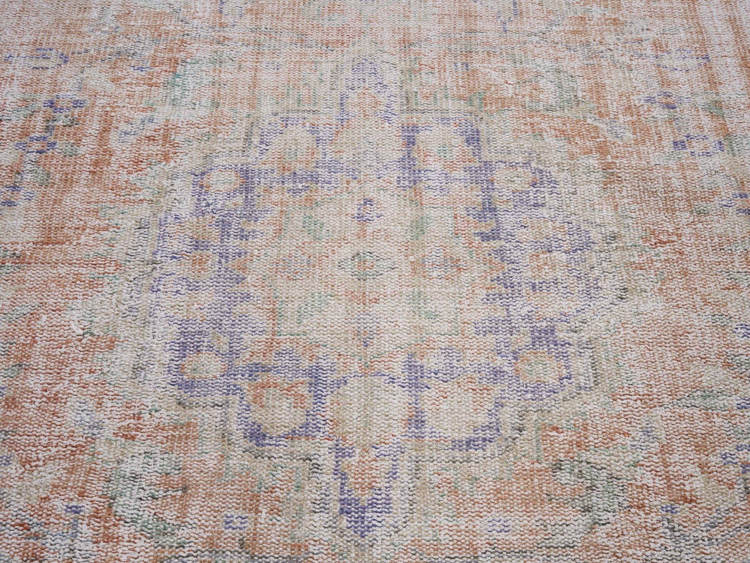 Turkish Manisa area rug in terracotta and slate blue, view 4 of 10