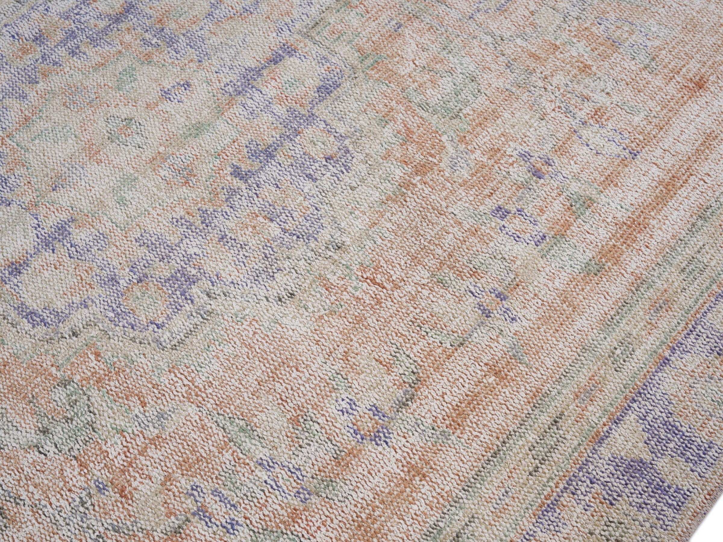 Turkish Manisa area rug in terracotta and slate blue, view 5 of 10