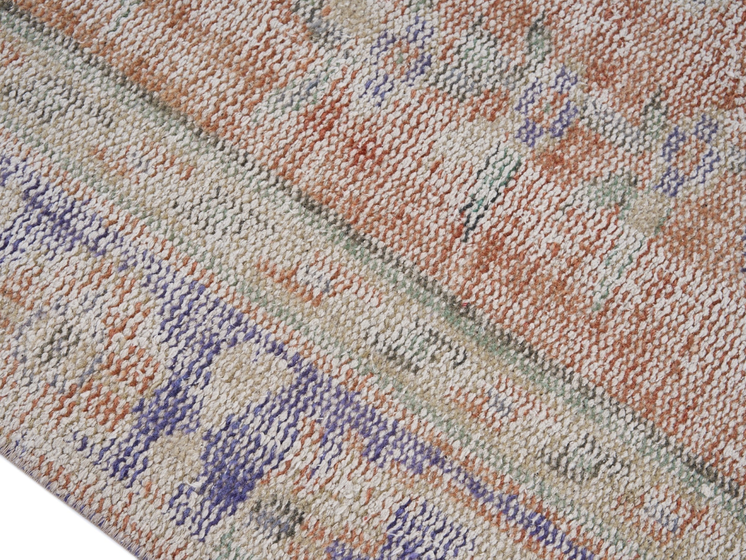 Turkish Manisa area rug in terracotta and slate blue, view 6 of 10