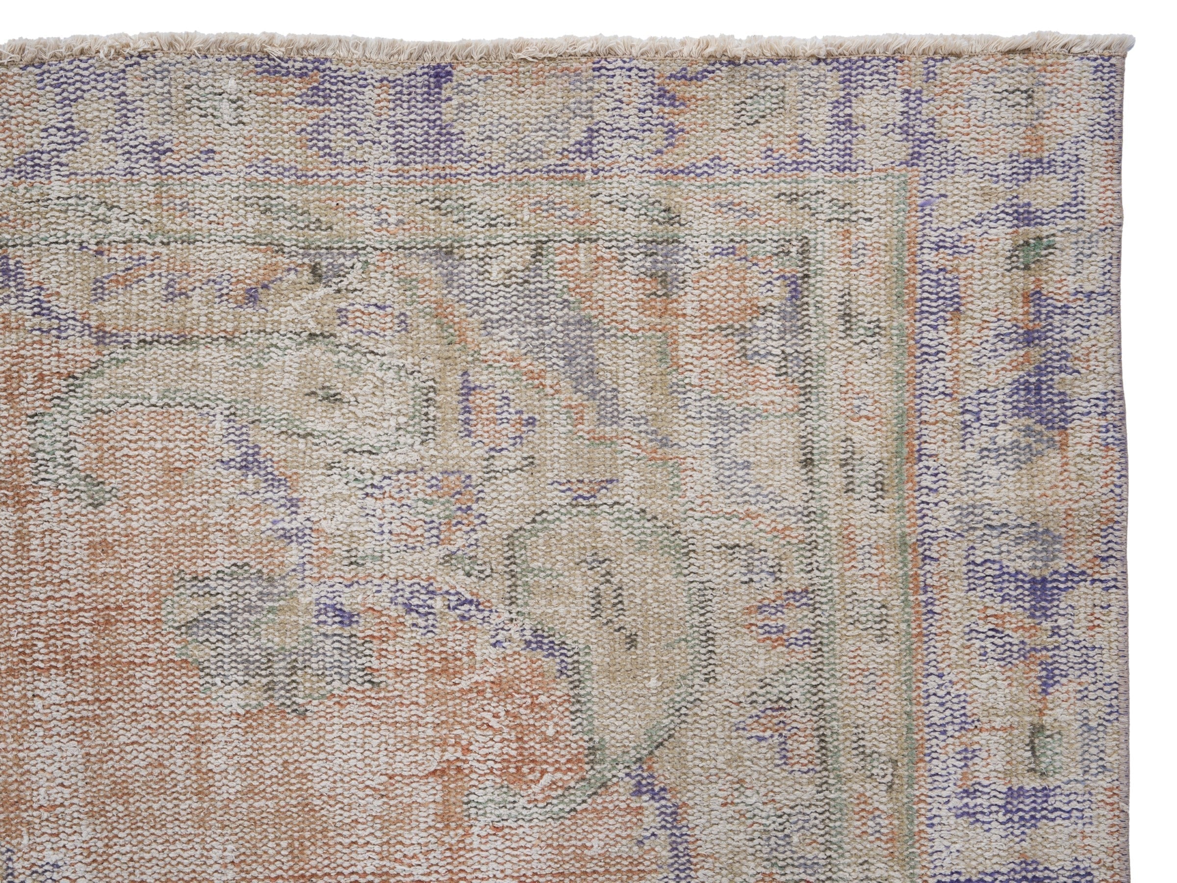 Turkish Manisa area rug in terracotta and slate blue, view 8 of 10