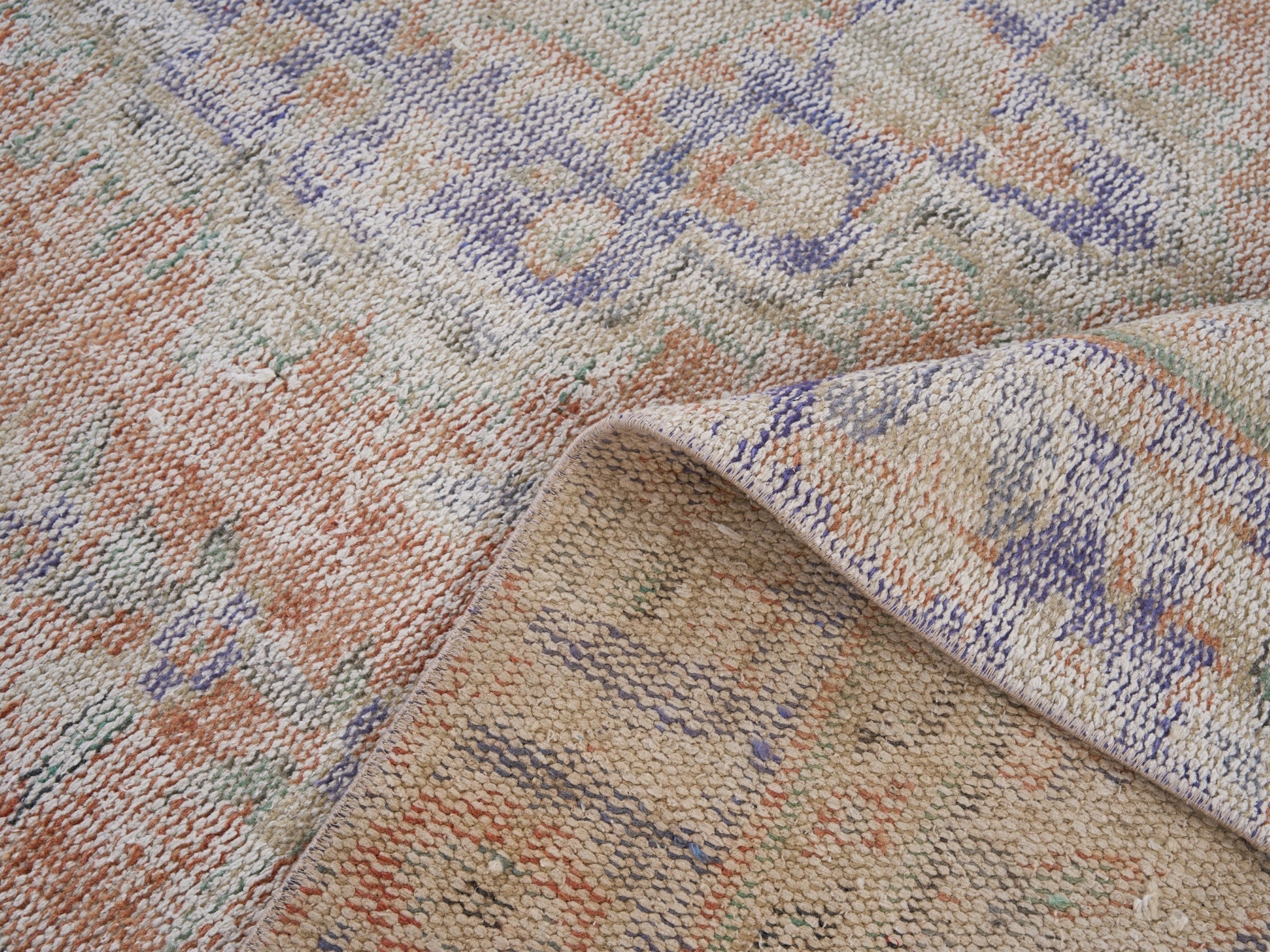 Turkish Manisa area rug in terracotta and slate blue, view 9 of 10