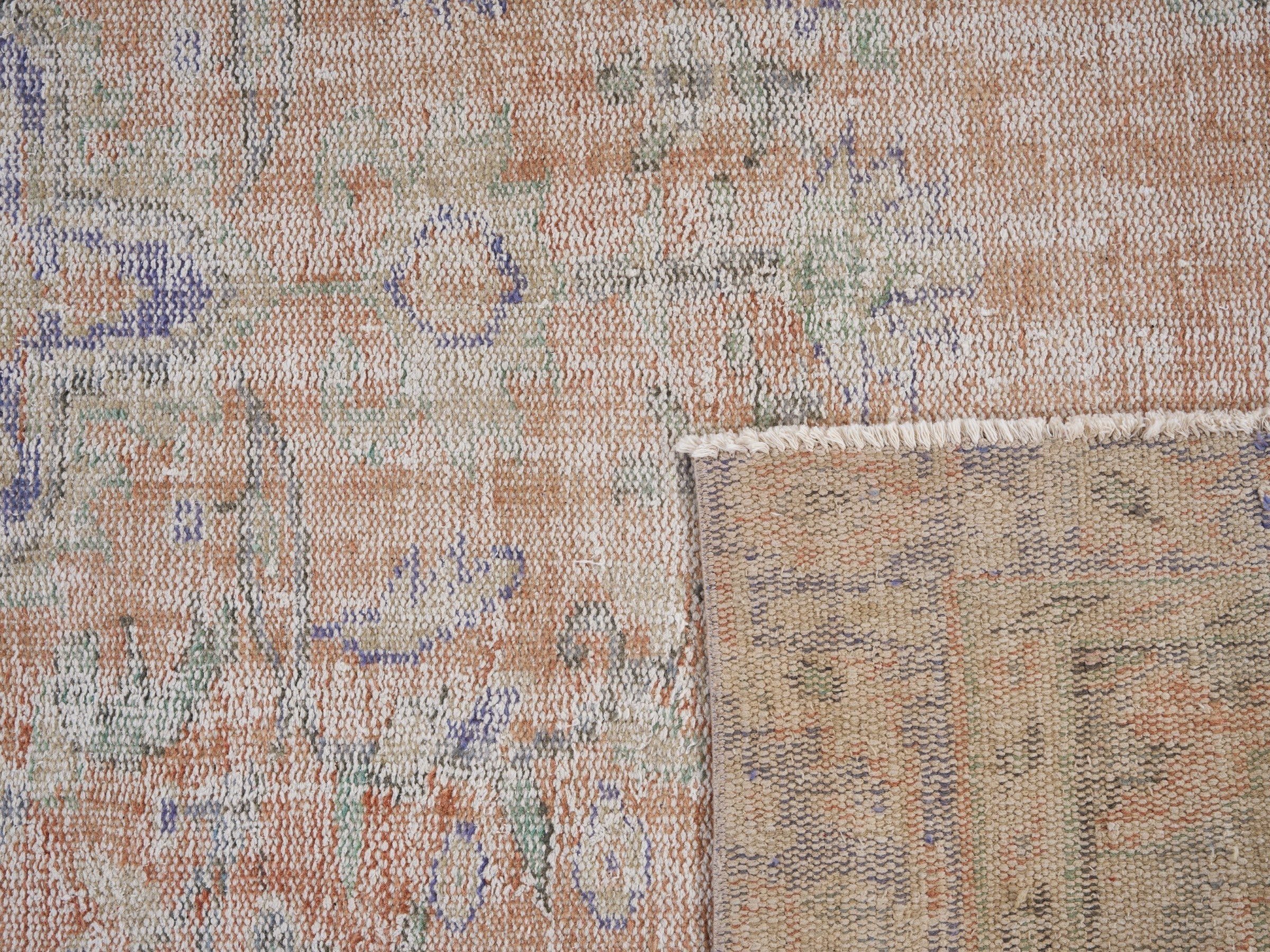 Turkish Manisa area rug in terracotta and slate blue, view 10 of 10