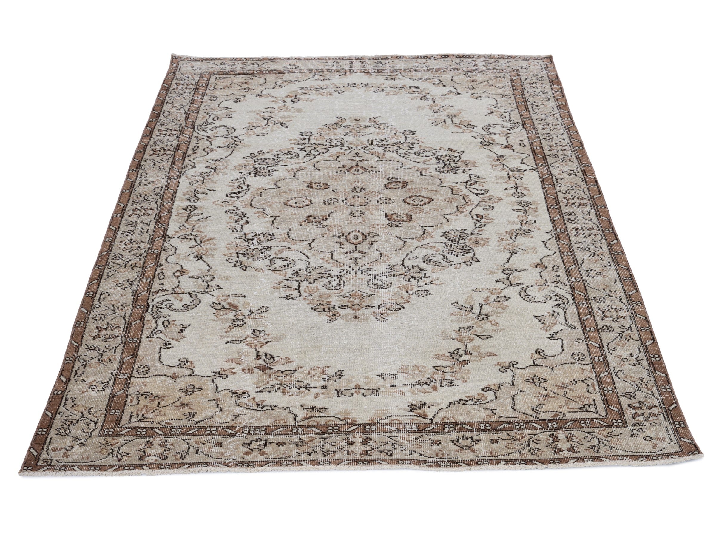 Turkish Isparta area rug in cream and taupe, view 2 of 10