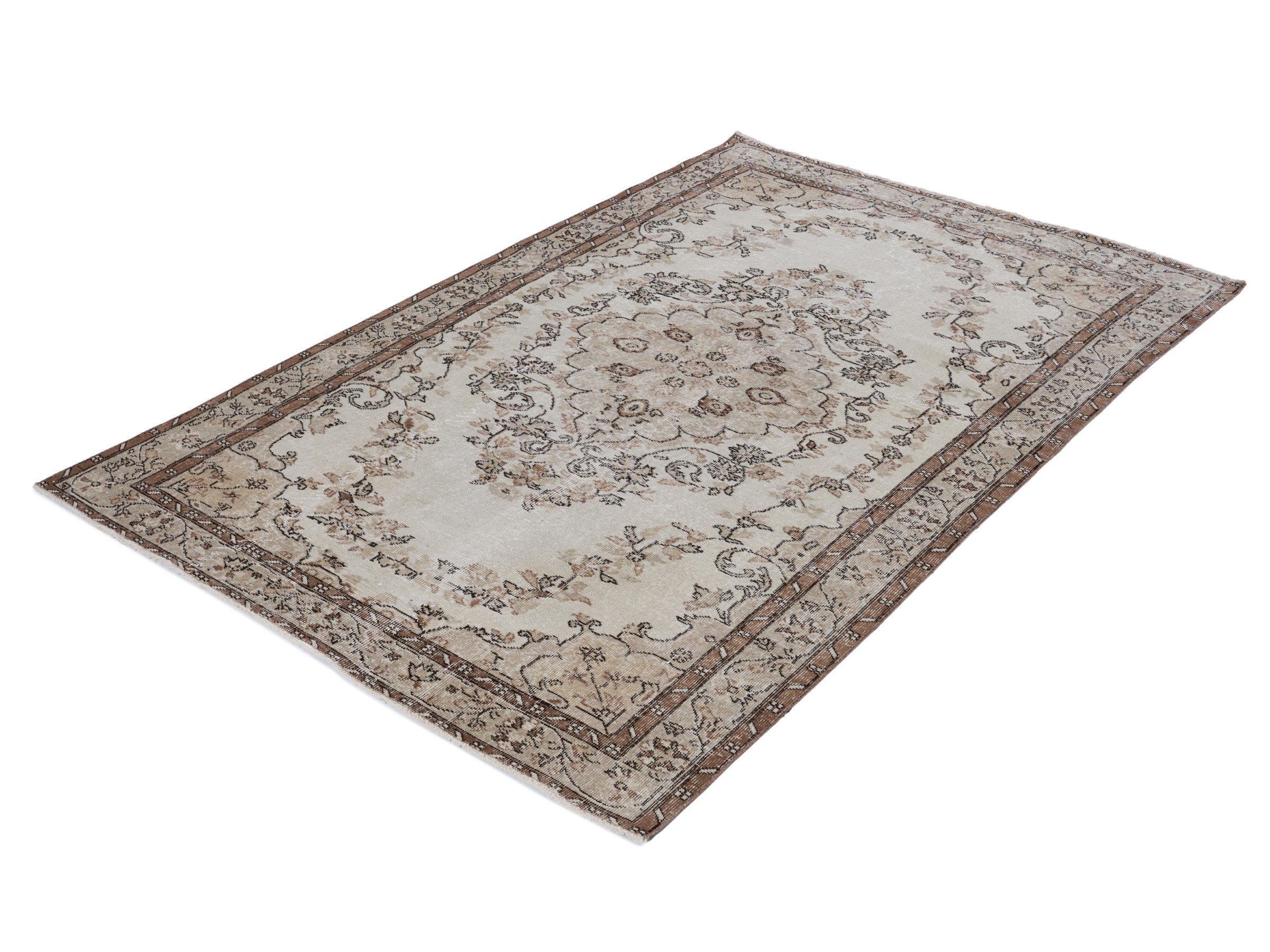 Turkish Isparta area rug in cream and taupe, view 3 of 10