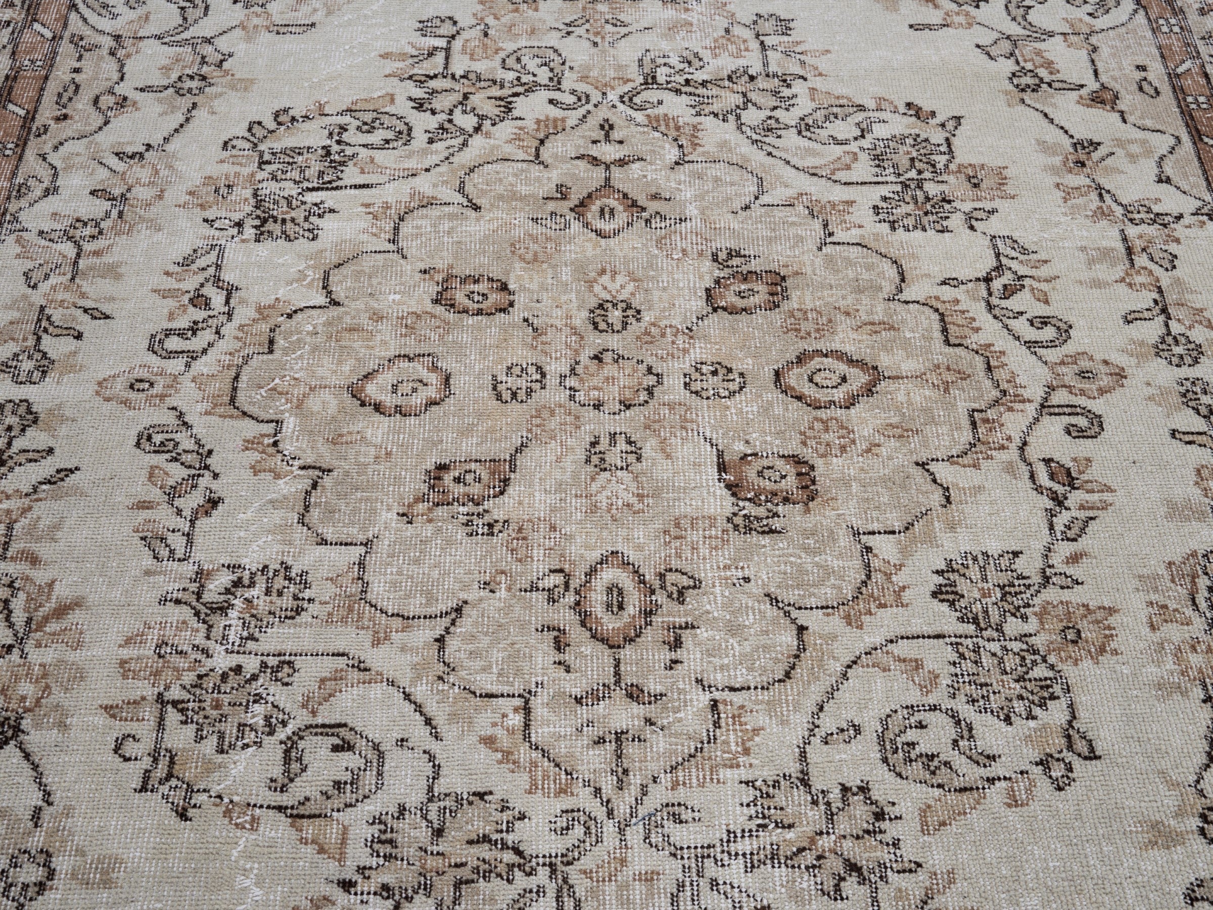 Turkish Isparta area rug in cream and taupe, view 4 of 10