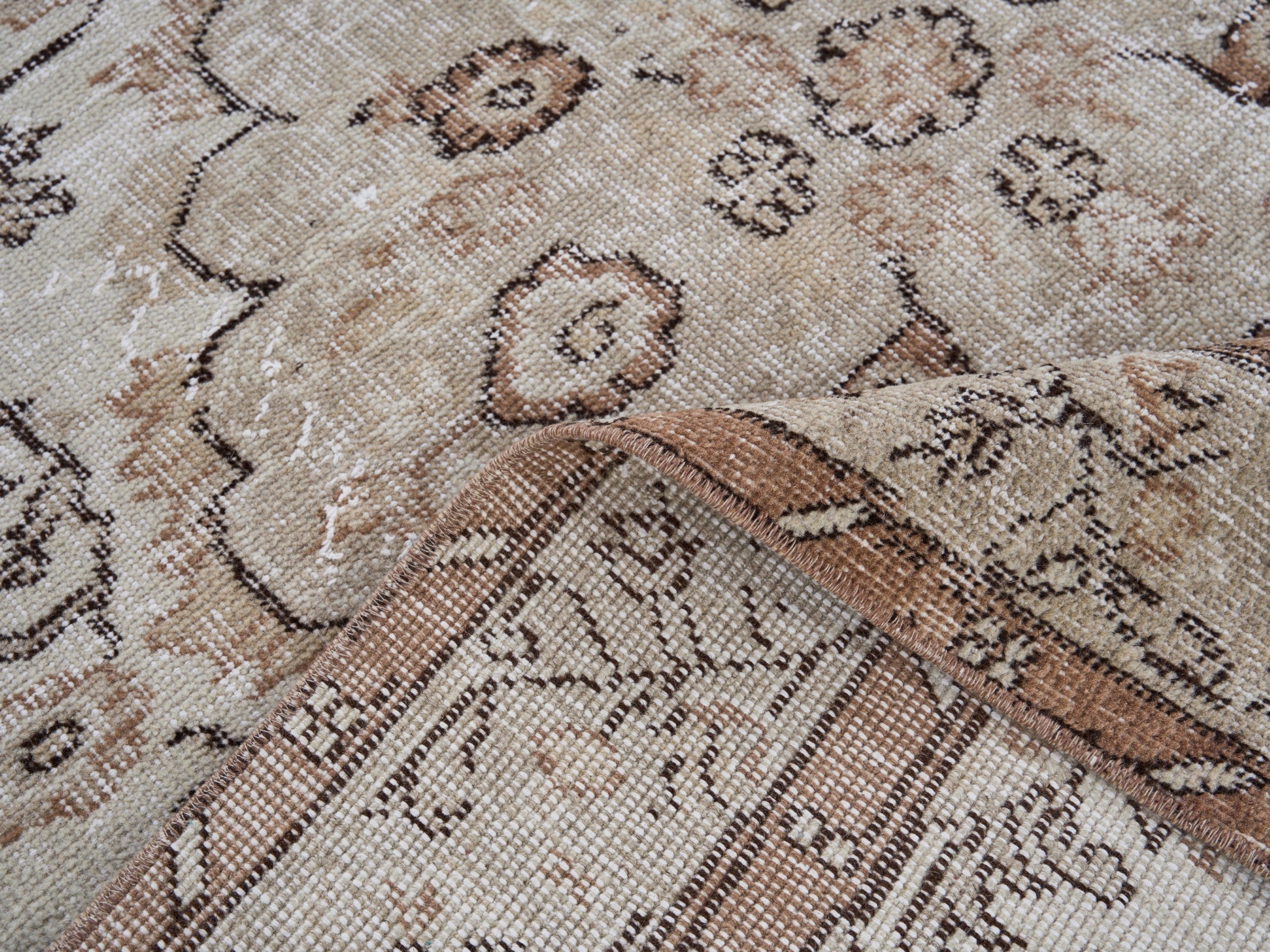 Turkish Isparta area rug in cream and taupe, view 9 of 10