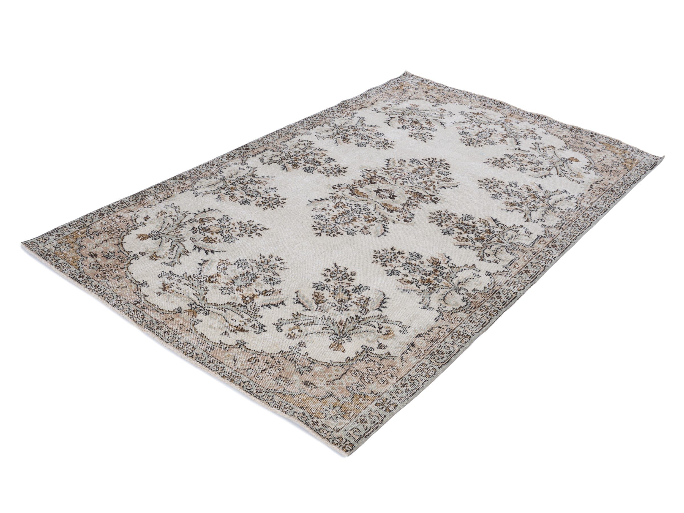 Turkish Isparta area rug in cream and greige, view 3 of 10